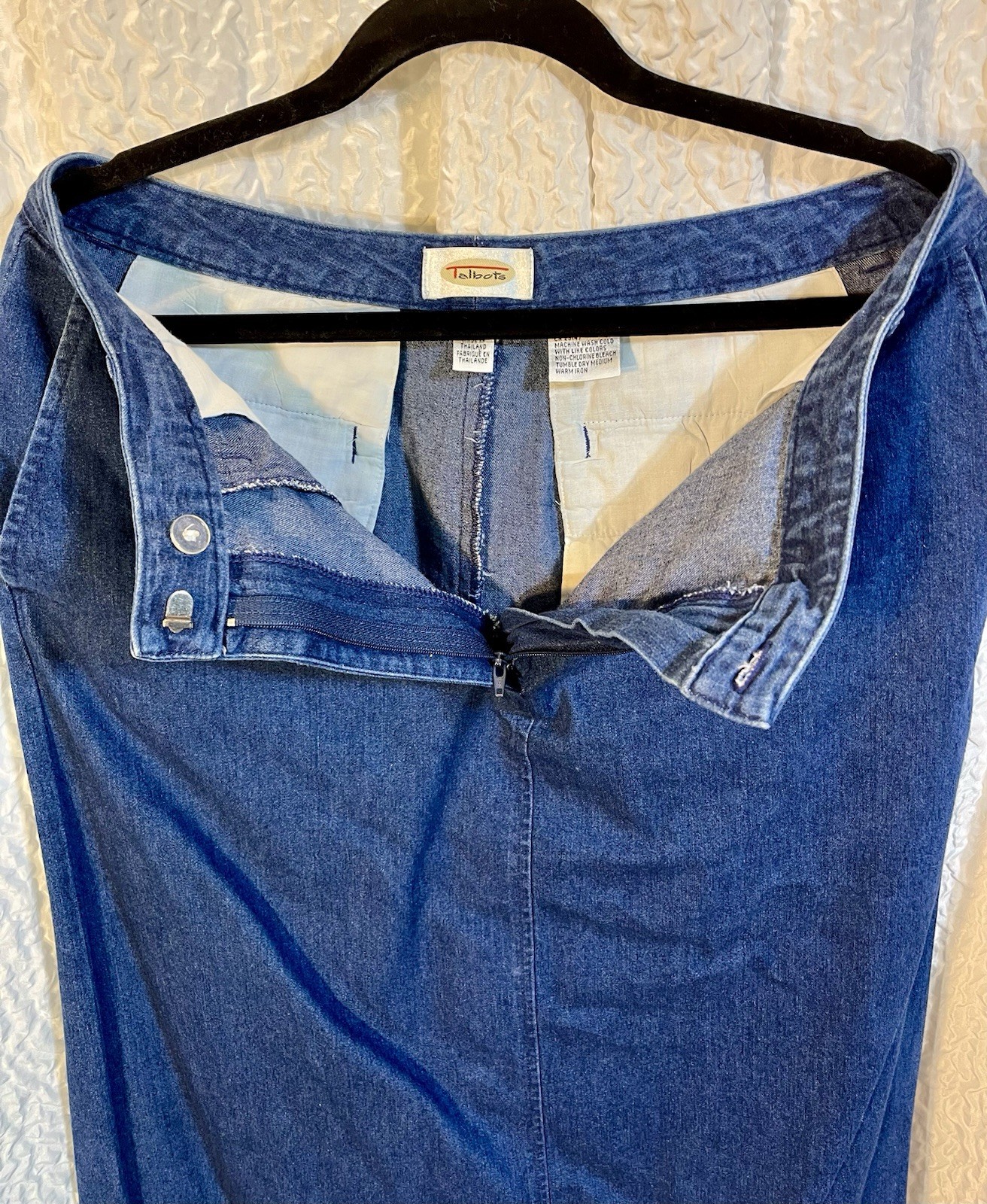 Vintage Talbots Deep Blue💙100% Cotton Denim Maxi Skirt Size 14 Long Slit EUC