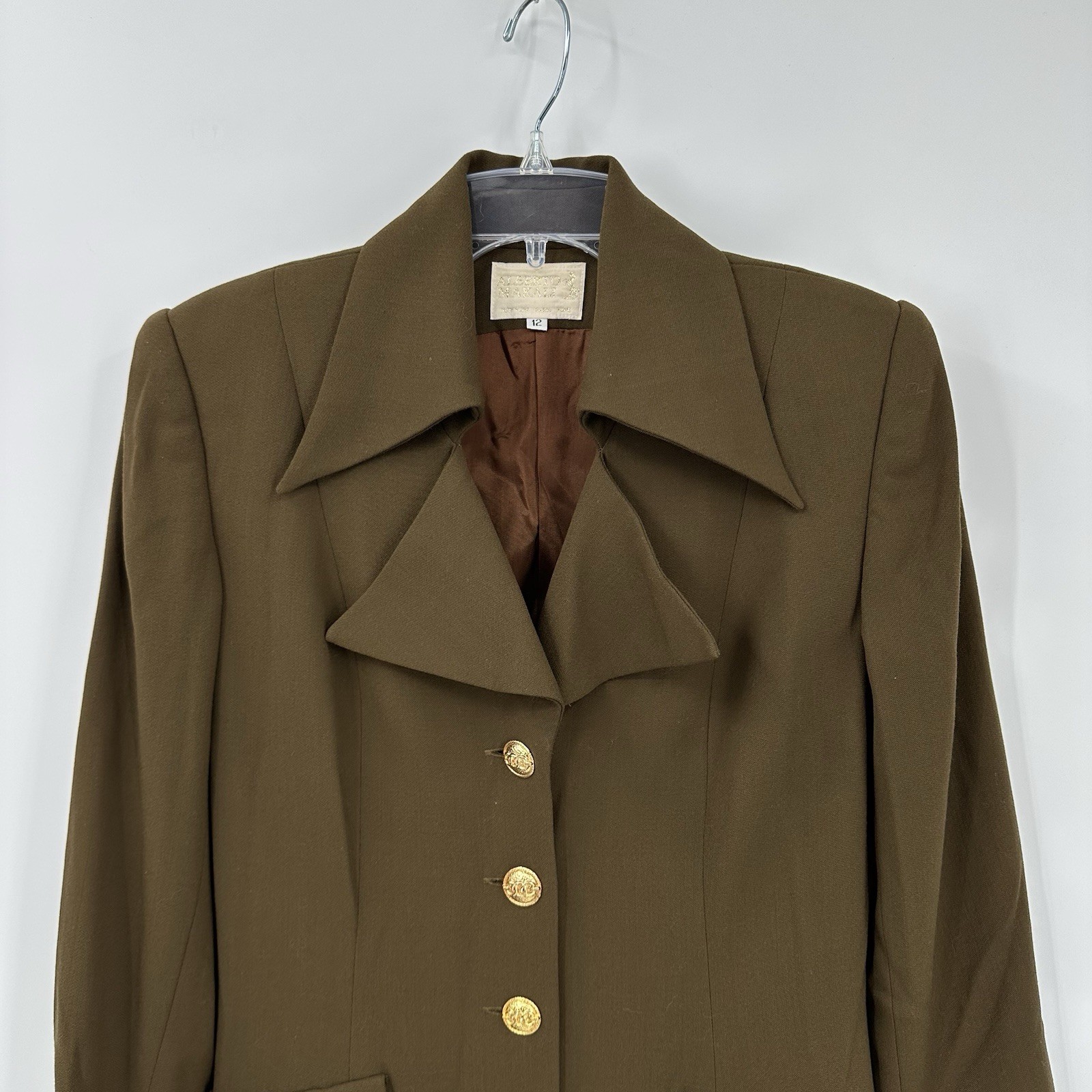 vintage 90s ALBERTO MAKALI blazer jacket dress olive green LARGE military luxe