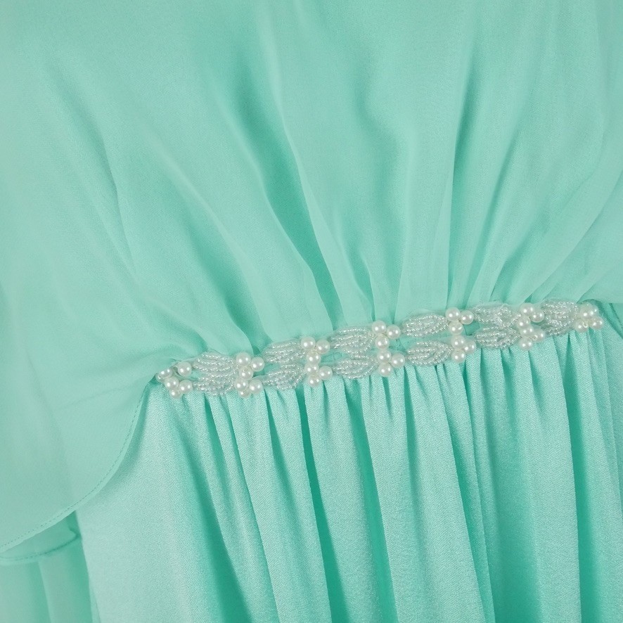 Vintage Emma Domb Mint Green Chiffon Capelet Maxi Dress 70s 60s S Hollywood Glam