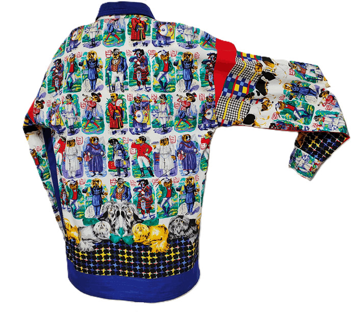 VTG VERSACE JEANS COUTURE Puppy Dog Novelty Print Circus Blouse Top Shirt S