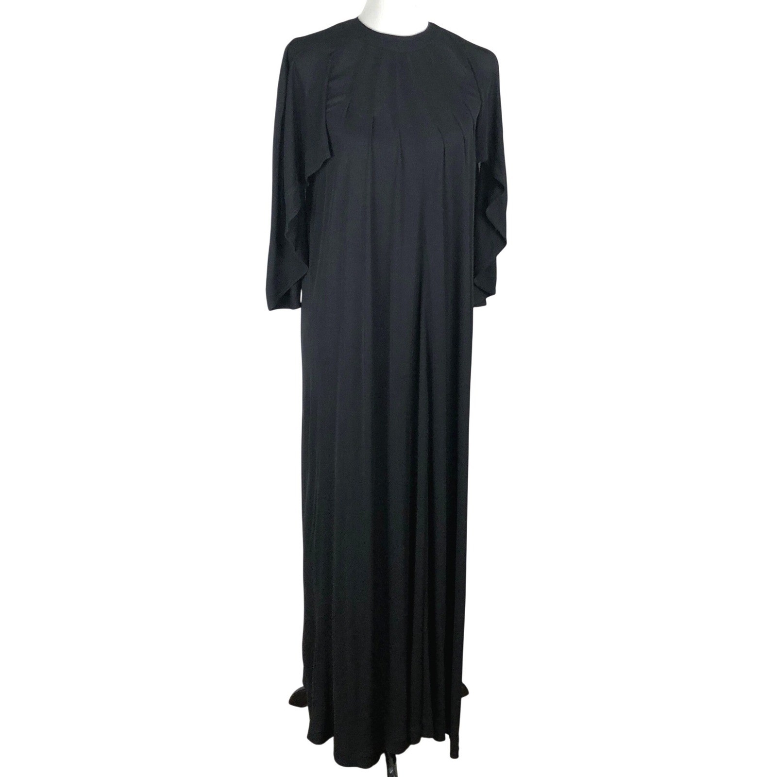 VTG Jean Muir London Rayon Capelet Maxi Dress Sz 10 Black Made in England
