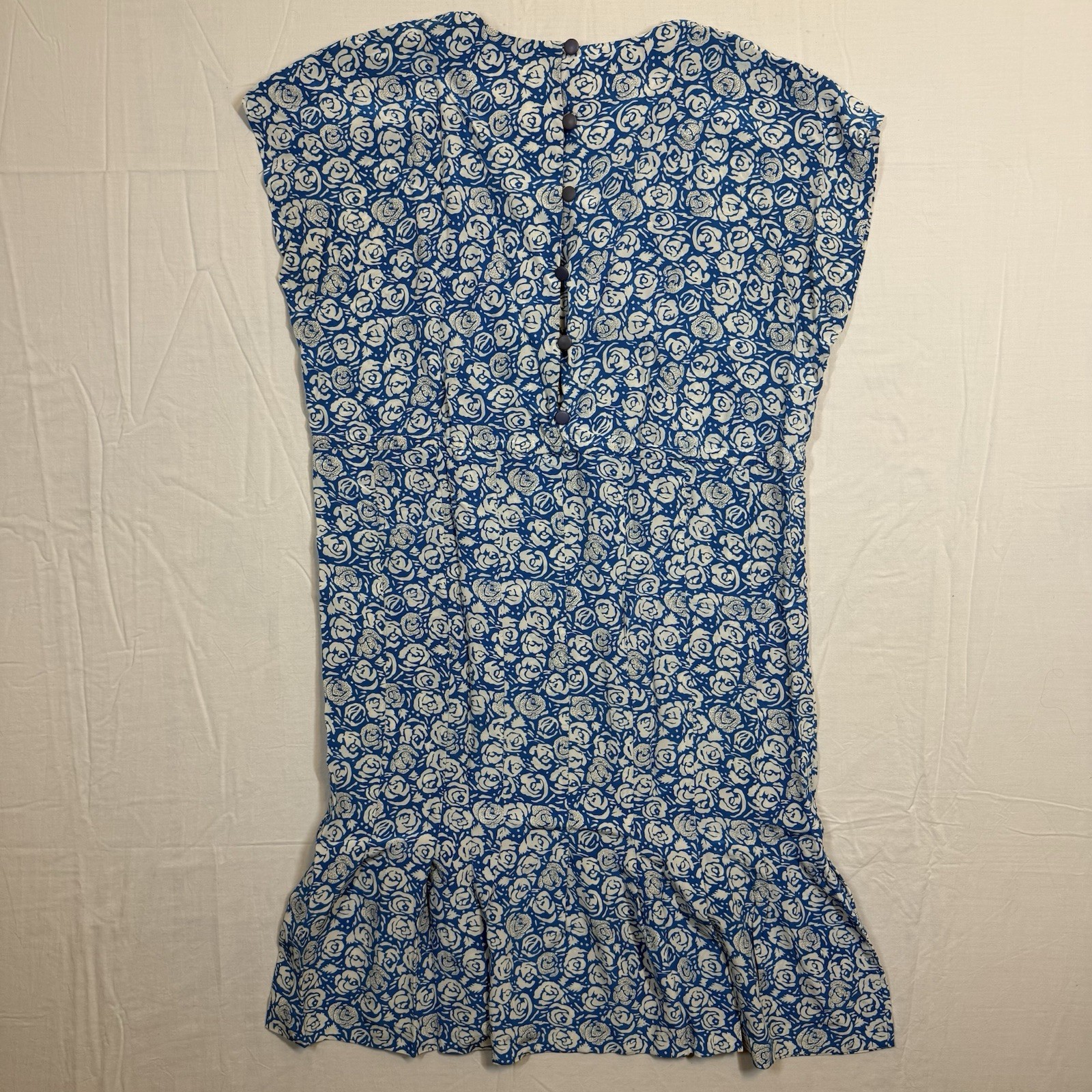Blue Floral Rose 100% Silk Dress Vintage Petite 1980s Silk Studio Petites 10P