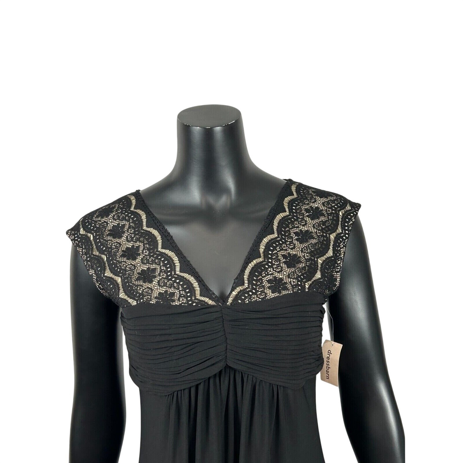 Scarlett Lace Ruched V-Neck Back Zip Black Sleeveless Dress Women&rsquo;s Size 6 NWT
