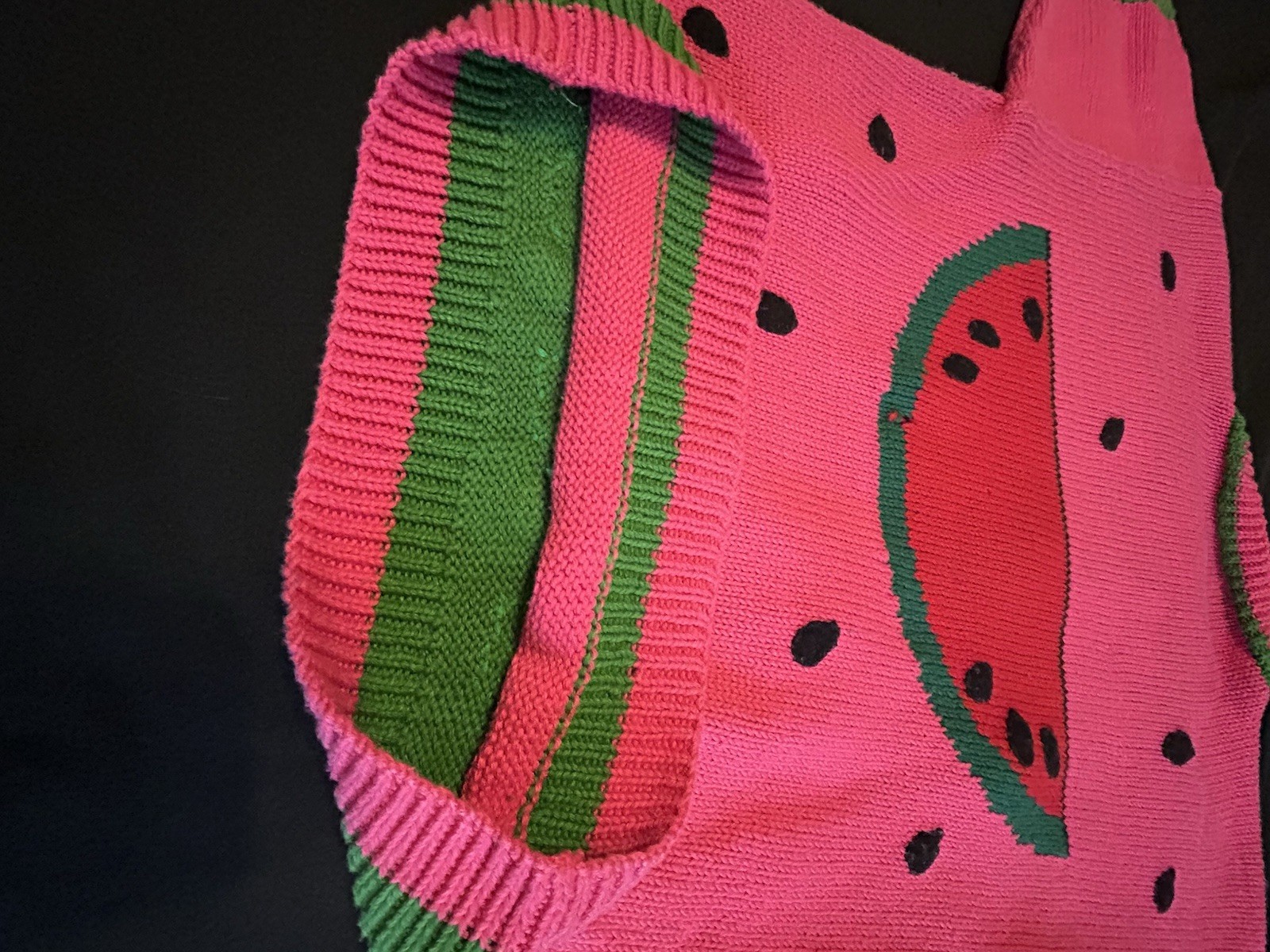 VTG 80&rsquo;s PICKING WATERMELON HANDMADE PERUVIAN EMBELLISHED NOVELTY SWEATER S-LG
