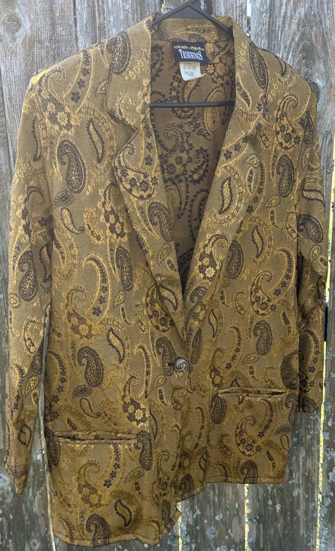 Trimmings Gold Paisley Print Blazer Women’s Size M Style# 10263 Special Occasion
