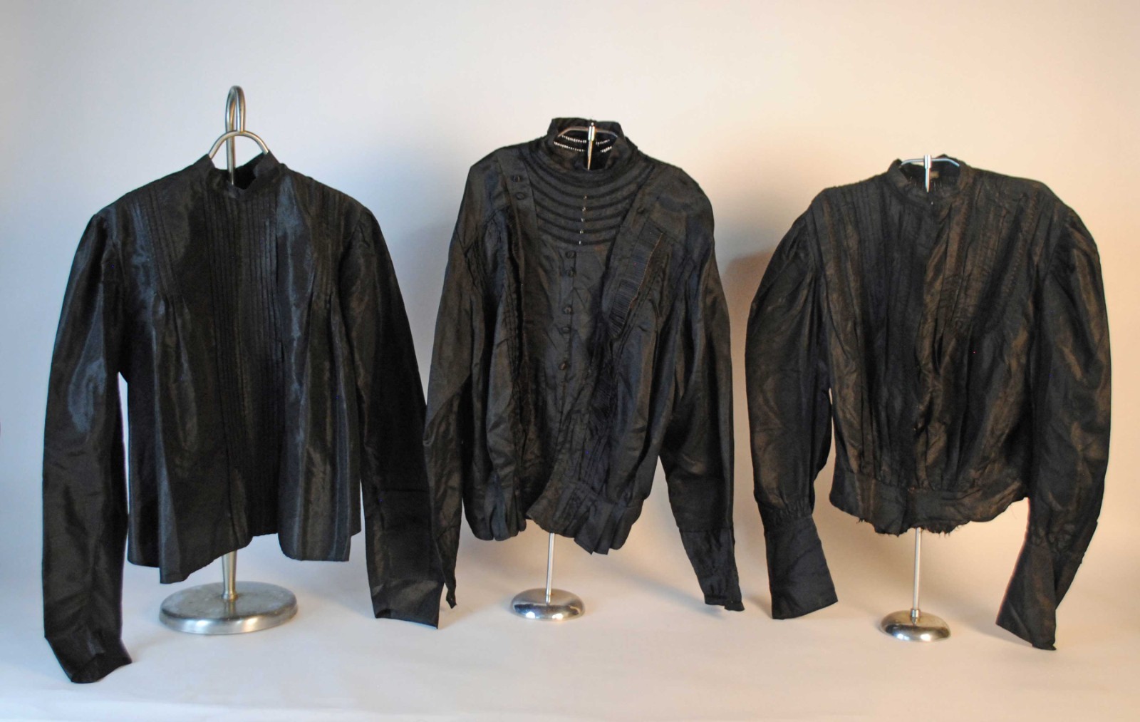 Three Black Silk Taffeta Ladies Blouses, 1890 To 1900s