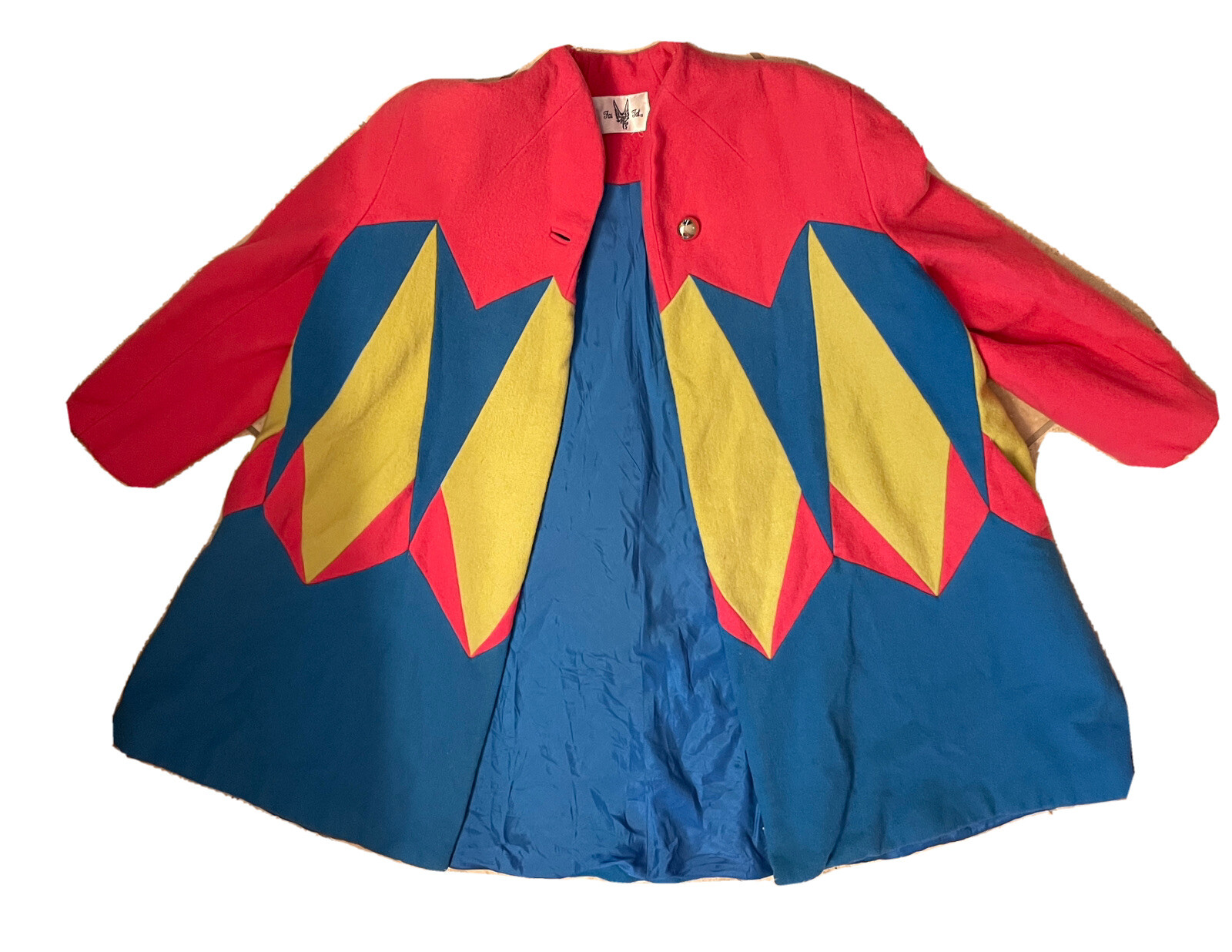 Vintage Swing Wool Coat Jacket Retro Neon Brite Pink Yellow Blue Fai Tat