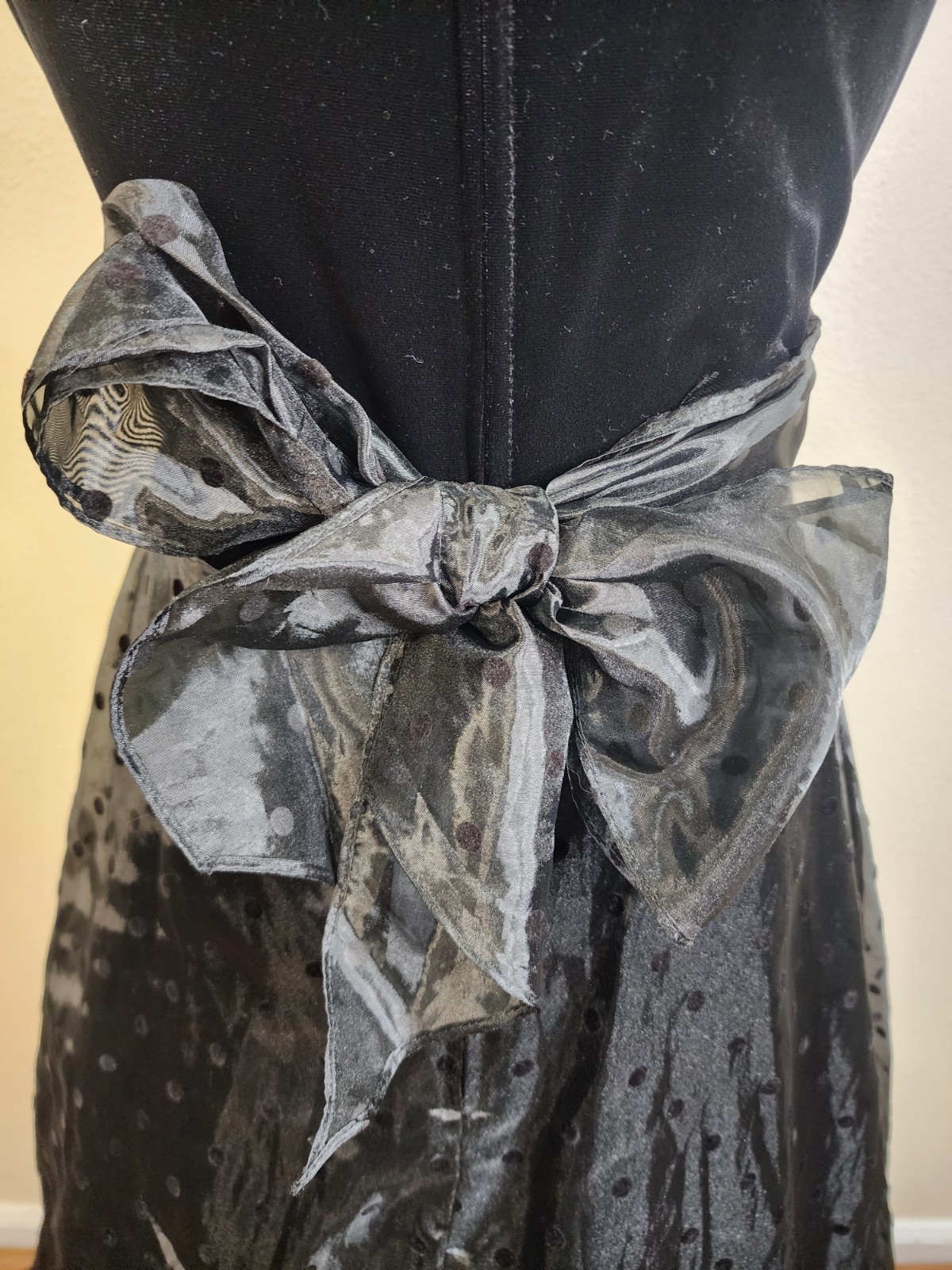 Vintage Velvet Organza Belted 5/6 Short Sleeve Polka Dot Whimsical Fairy Dress