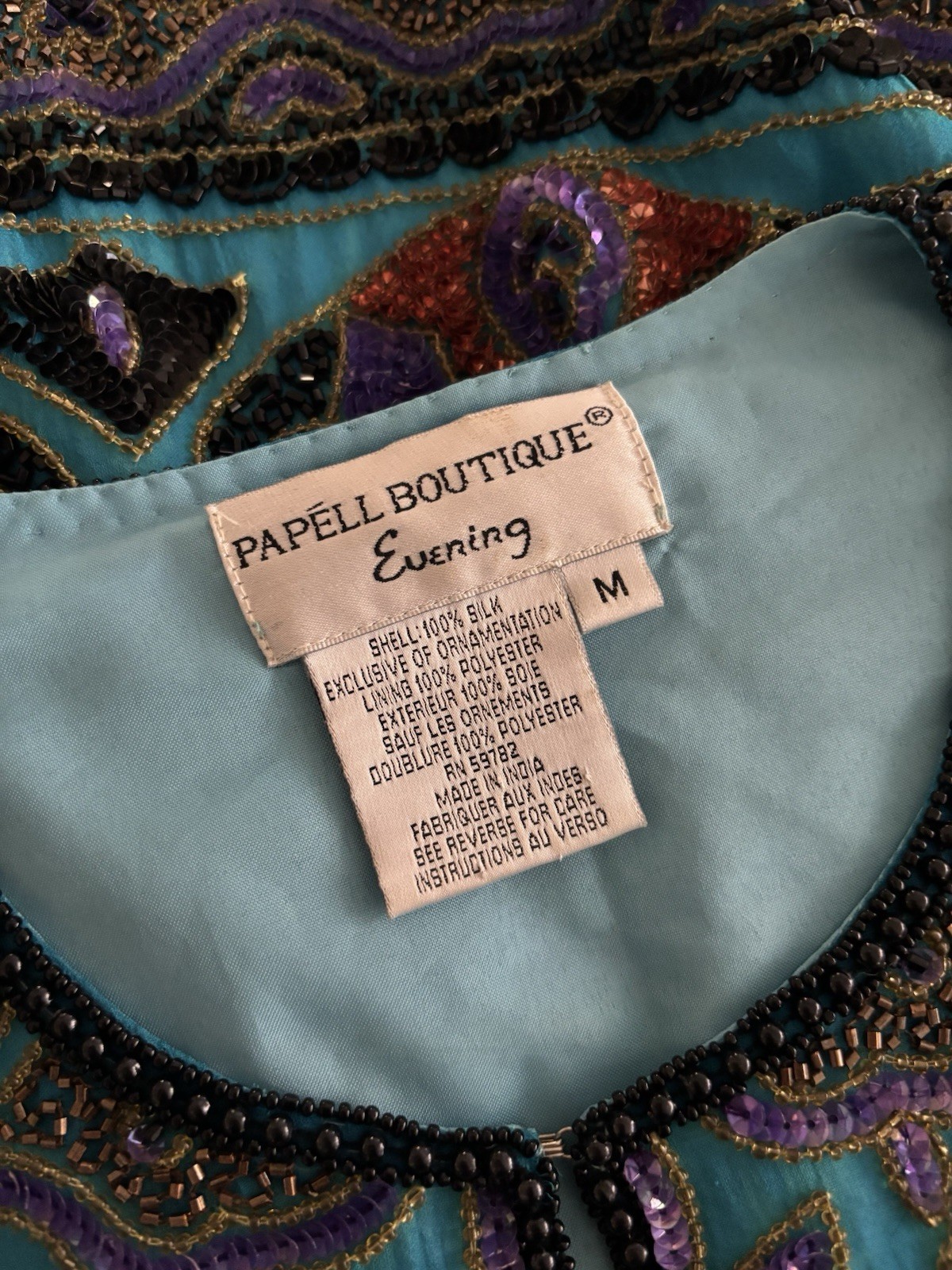 Vintage Turquoise Aqua Blue Cropped Beaded Sequin Trophy Jacket M Bolero