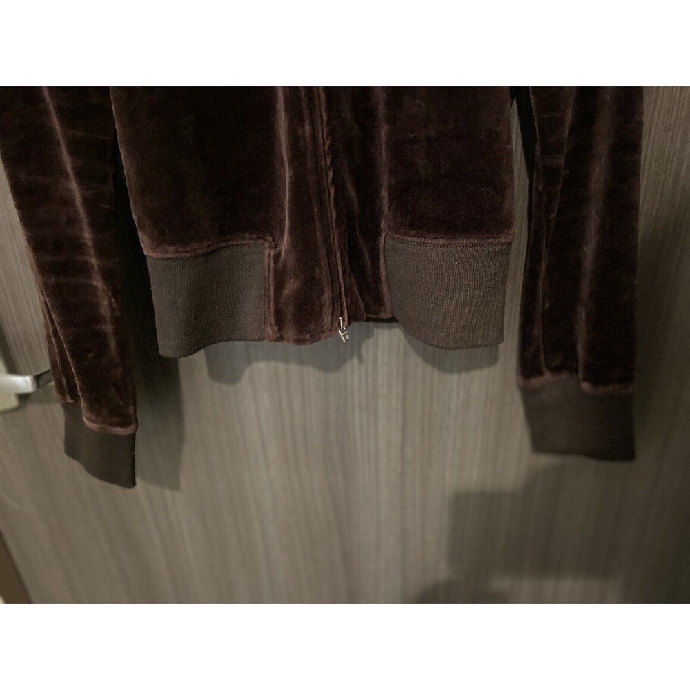 BEBE Y2K Medium Tracksuit Hoodie Jacket Vintage Velvet Velour Brown Embellished