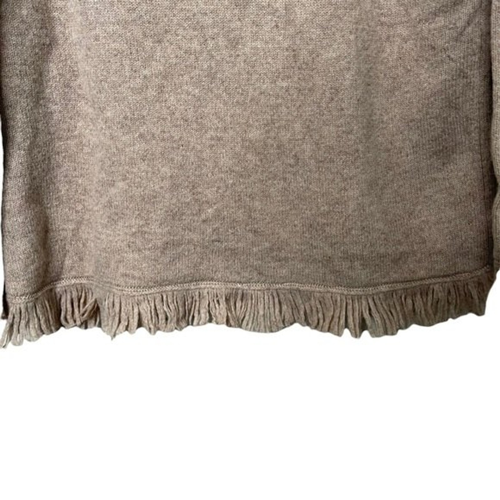 Rafaella 100% Lambswool Turtleneck Sweater Sz M Fringe Neutral Tan Beige