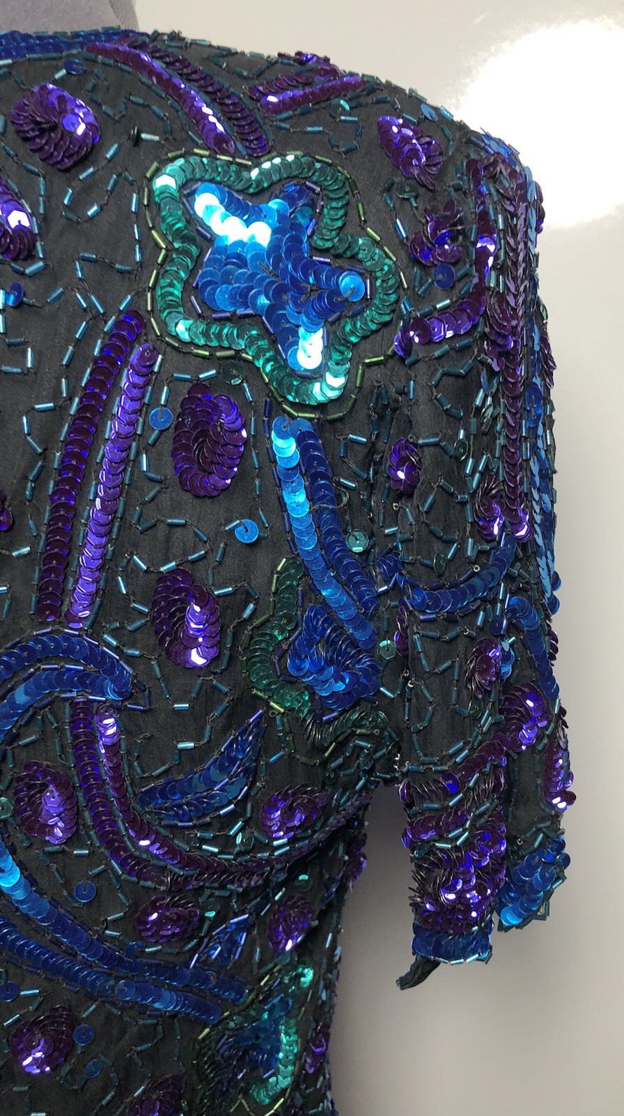 VTG 80s Lawrence Kazar Beaded Sequins Evening Wear Party Blue Top NWT B-37 L