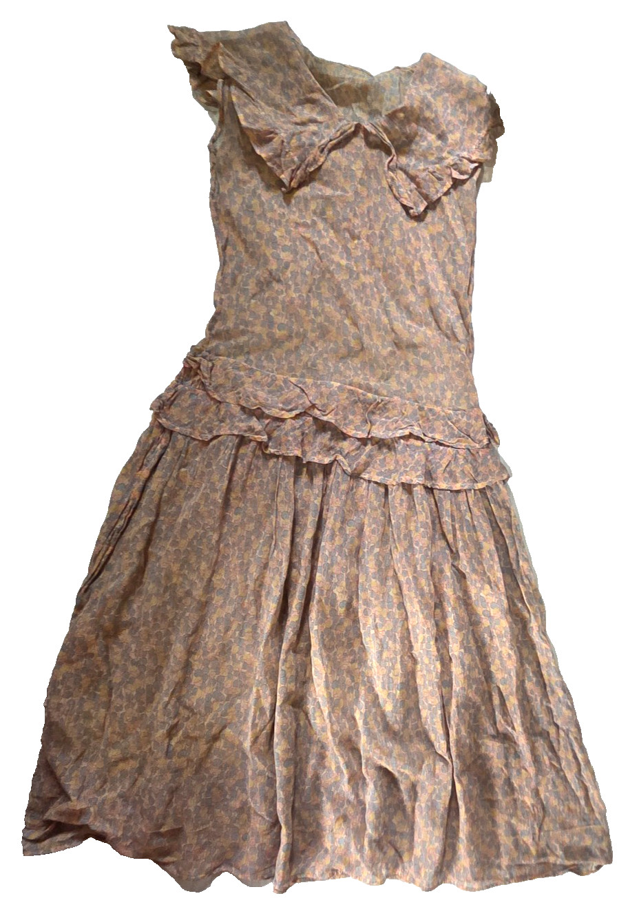 VTG 40s/50s Crepe Cocktail Dress Drop Waist Ruffles Pan Collar Size XS/0-2