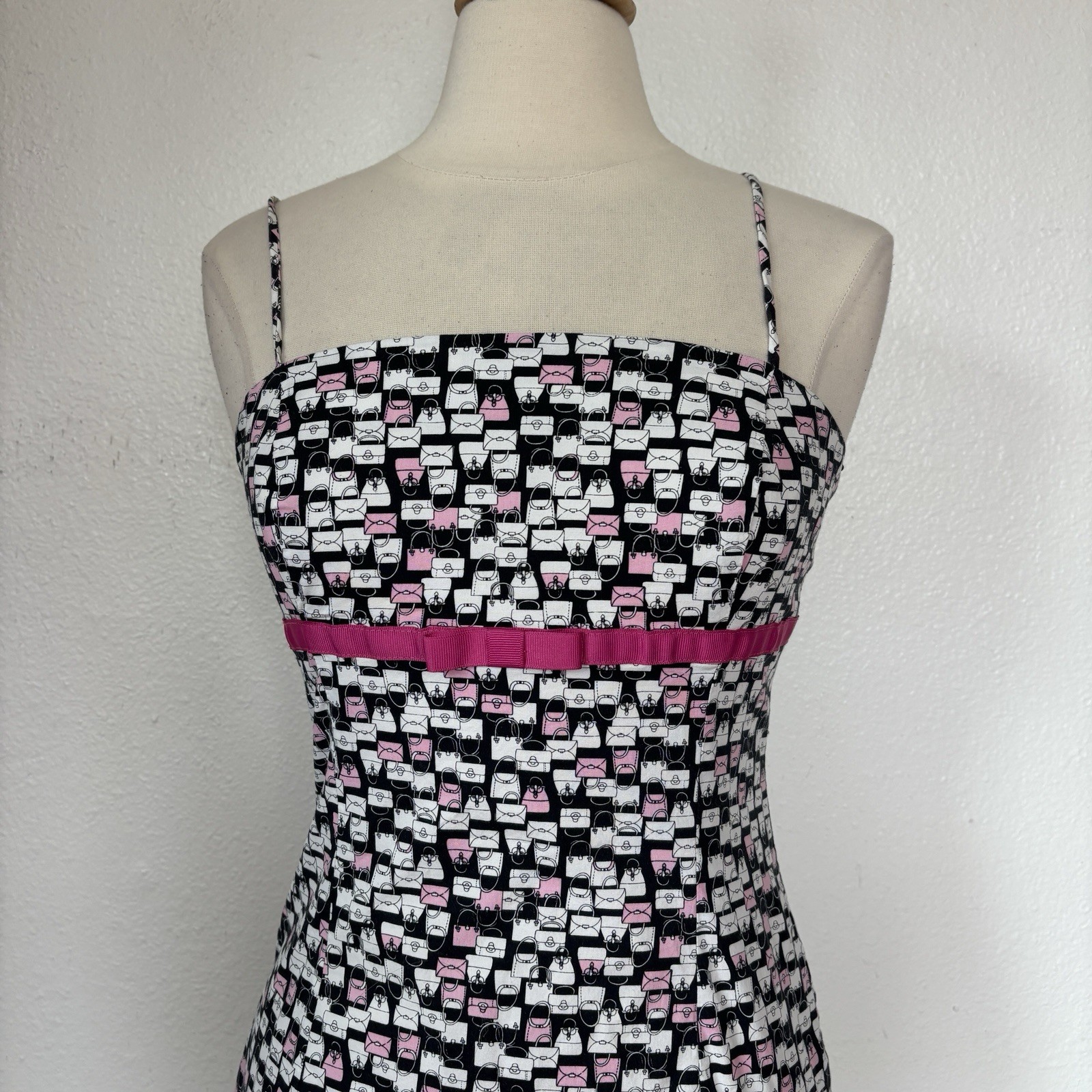 Vintage 90s Byer Too Eccentric Purse Print Black & Pink Babydoll Dress Size 9