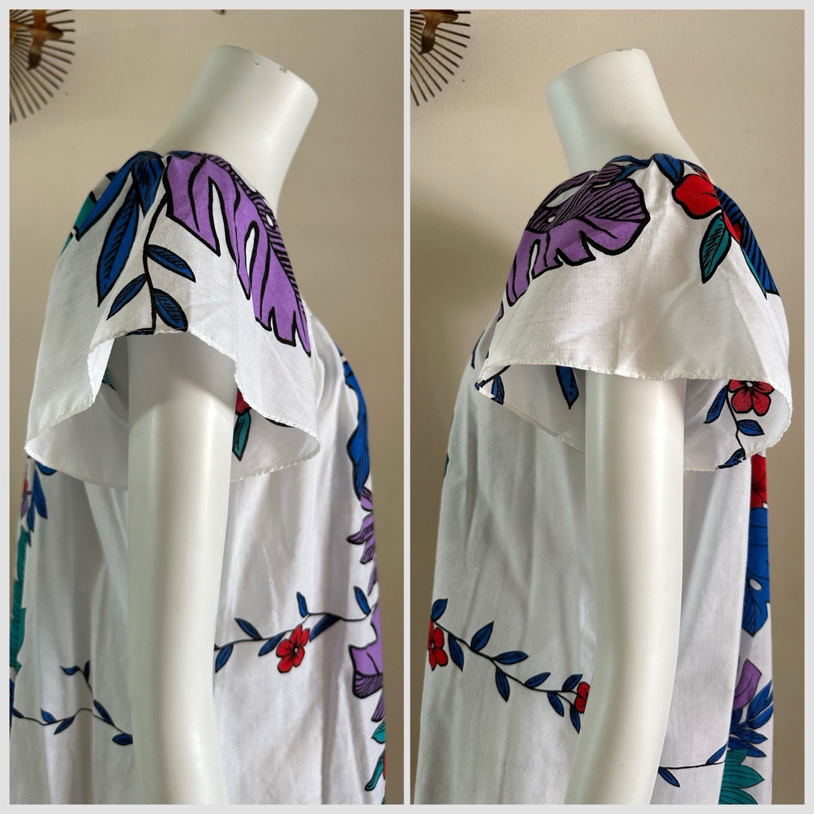 1980s Hilo Hattie Hawaiian Dress Monstera Floral Mumu Tropical Resort L 90s VTG