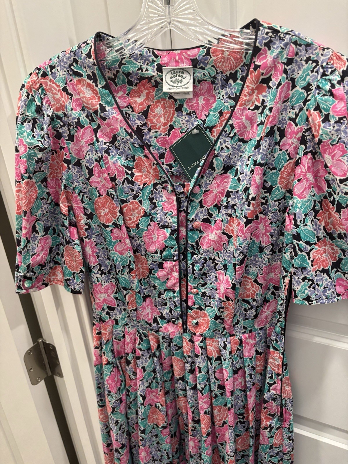 Vintage 80s Laura Ashley Floral Puff Sleeve Romantic Cottagecore Dress Size 12