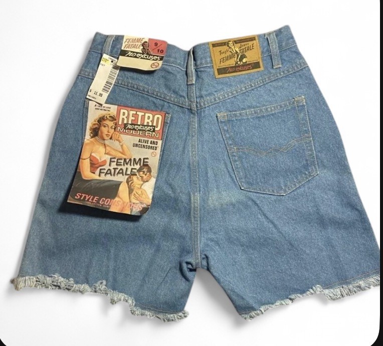Vtg 90s W OG TAG! No Excuses Femme Denim Shorts Mom Jorts Blue -25.5&Prime;W Sz 9/10