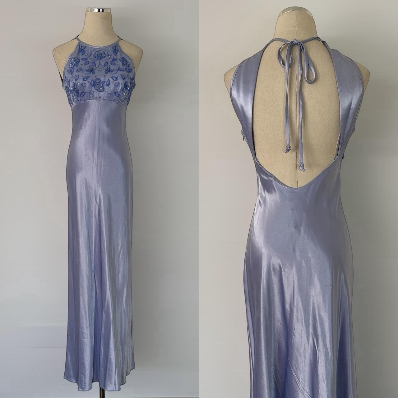 Vintage 90s Y2k Zum Zum Lavender Fairy Beaded High Neck Satin Formal Dress Prom