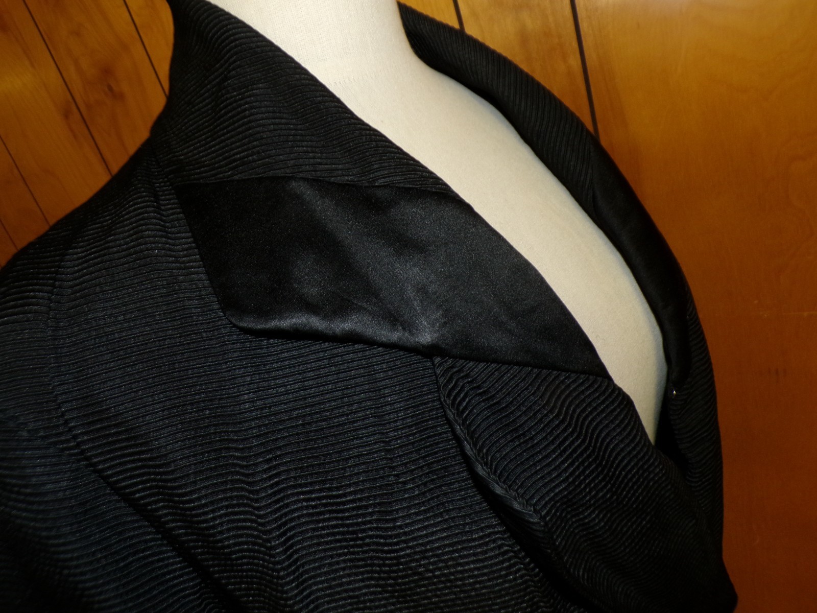 Antique Faille Black Opera Coat Satin Lining Bust 46&Prime;
