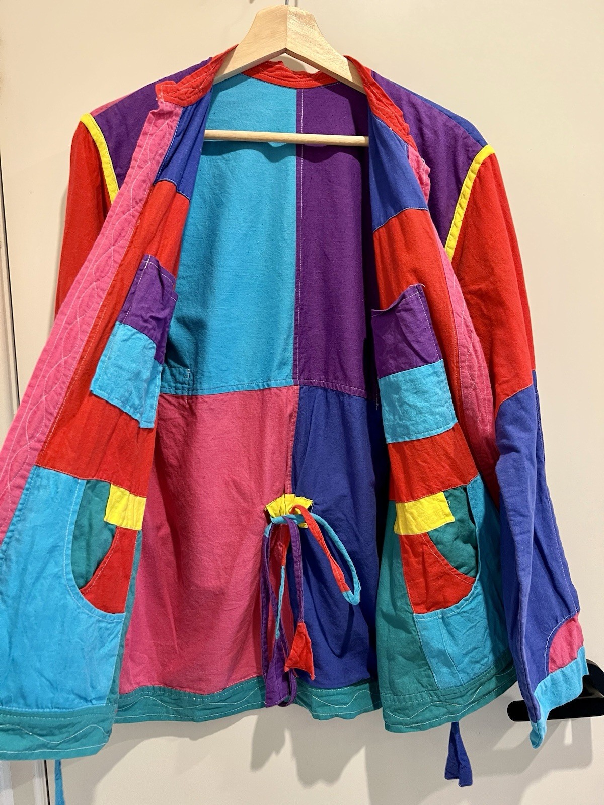 Vintage Handmade Retro 2-in-1 Reversible Patch Color Block Jacket Robe Size M/L.