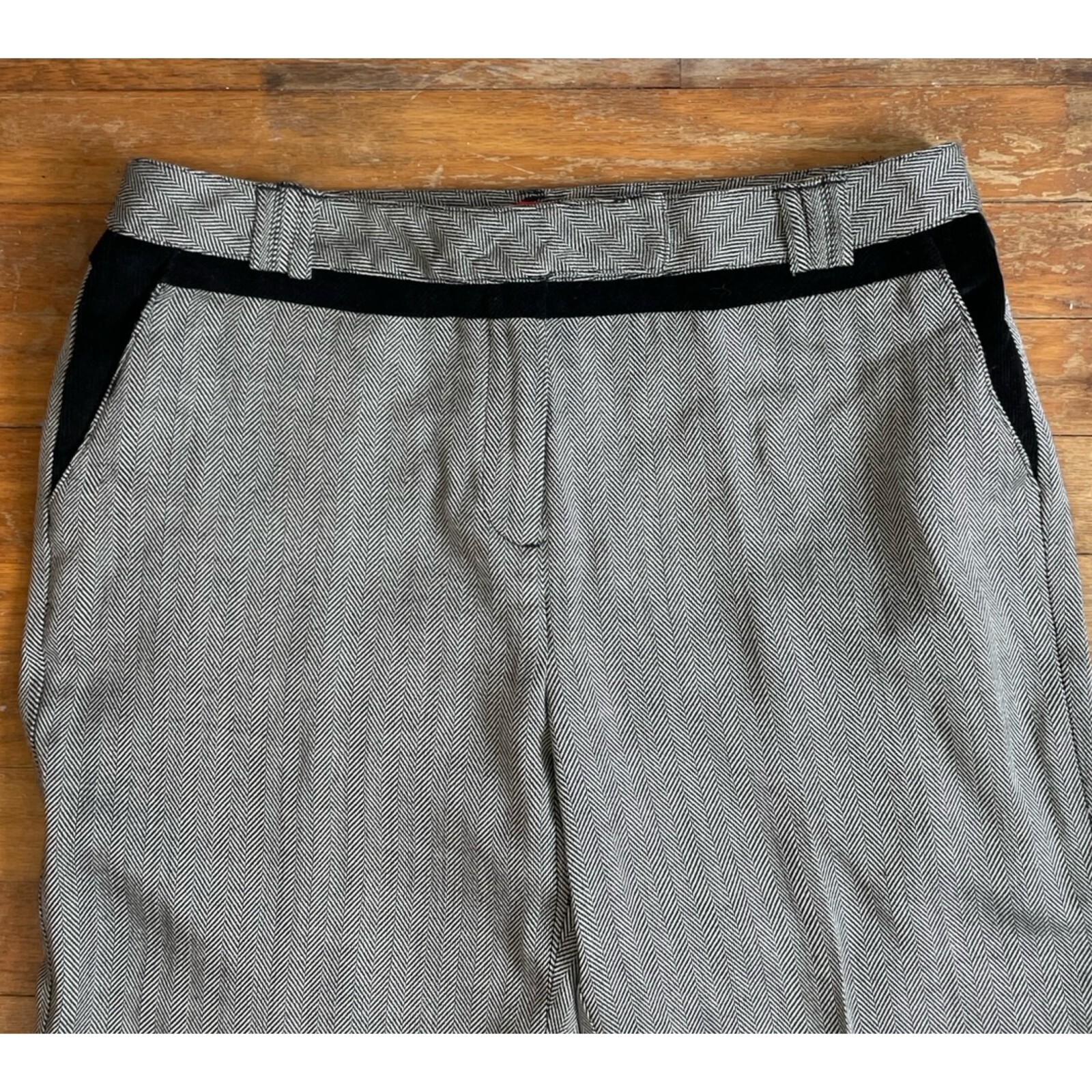 Vintage Herringbone Pants Size Large 33&Prime; Waist 1990s Oscar de la Renta Trousers