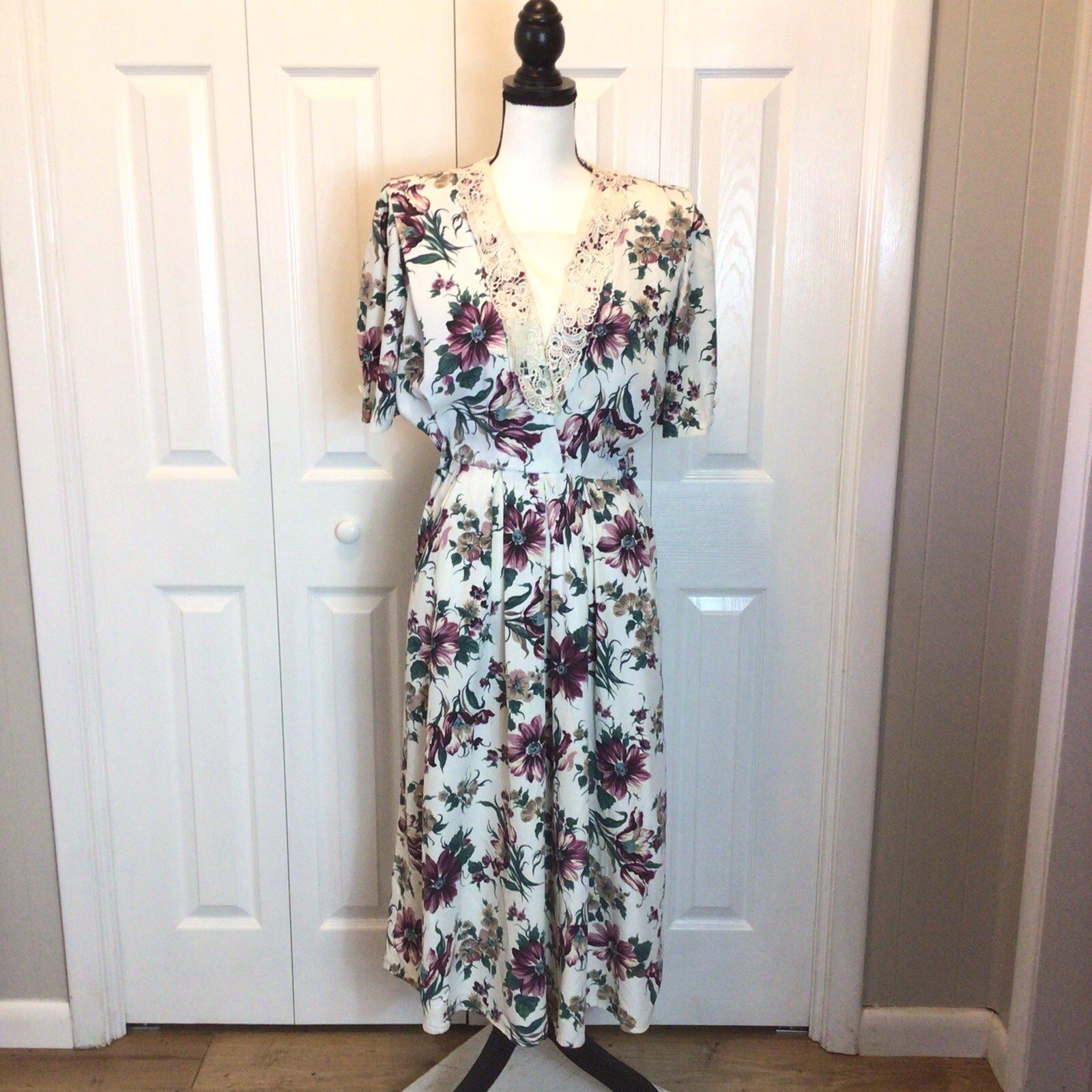 Vintage S.L. Fashions Floral Short Sleeve Cottagecore Secretary Dress Size 12
