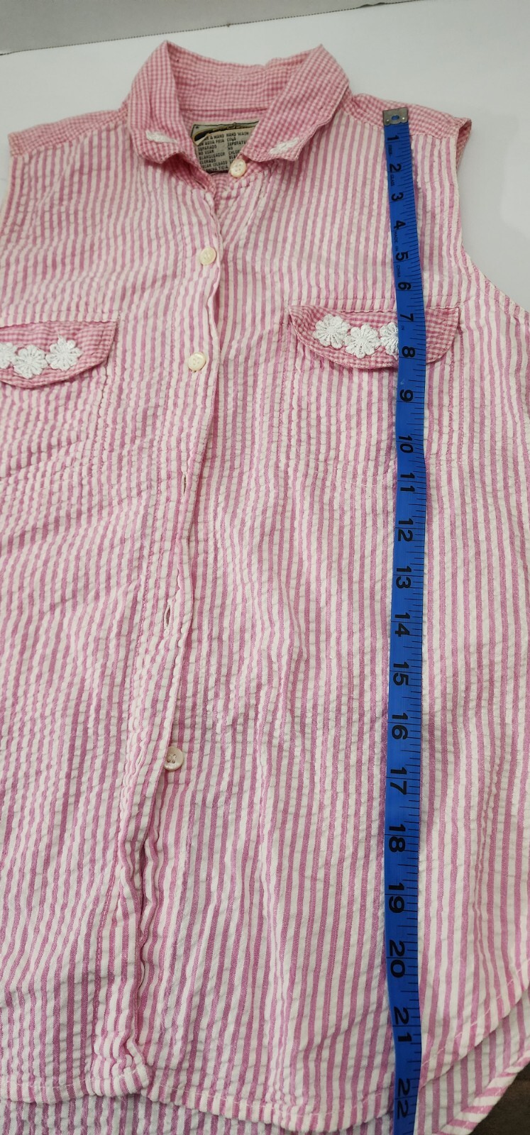 Vintage Pink And White Gingham.sleevless Button Up