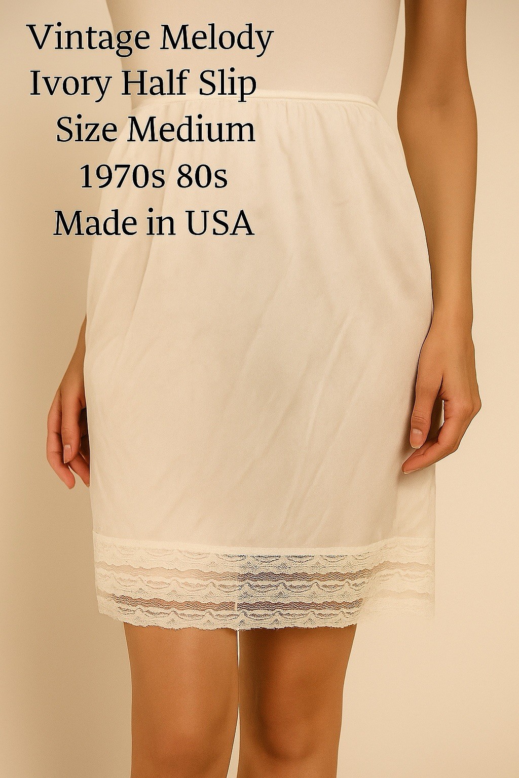 Vintage Melody Ivory Half Slip Medium 3-Tier Lace Hem Nylon 70s 80s USA