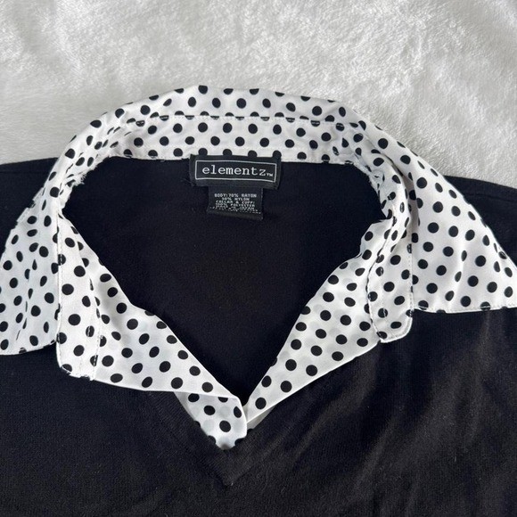 Elementz polkadot collared babydoll long sleeve top office siren Y2K vintage