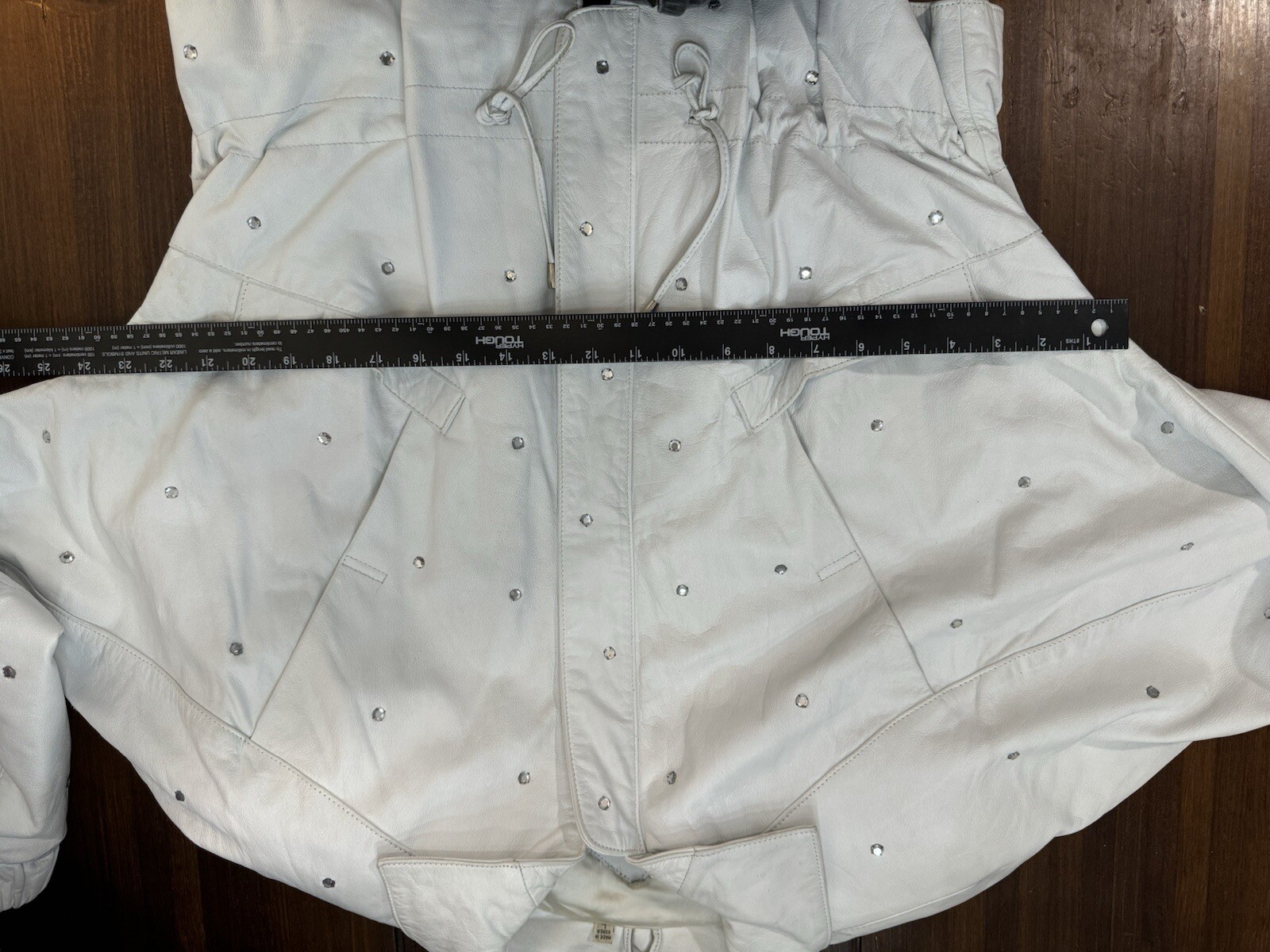 Vintage 1990s COPPER KEY White Leather Jacket Womens Large Rhinestone Coat Moto