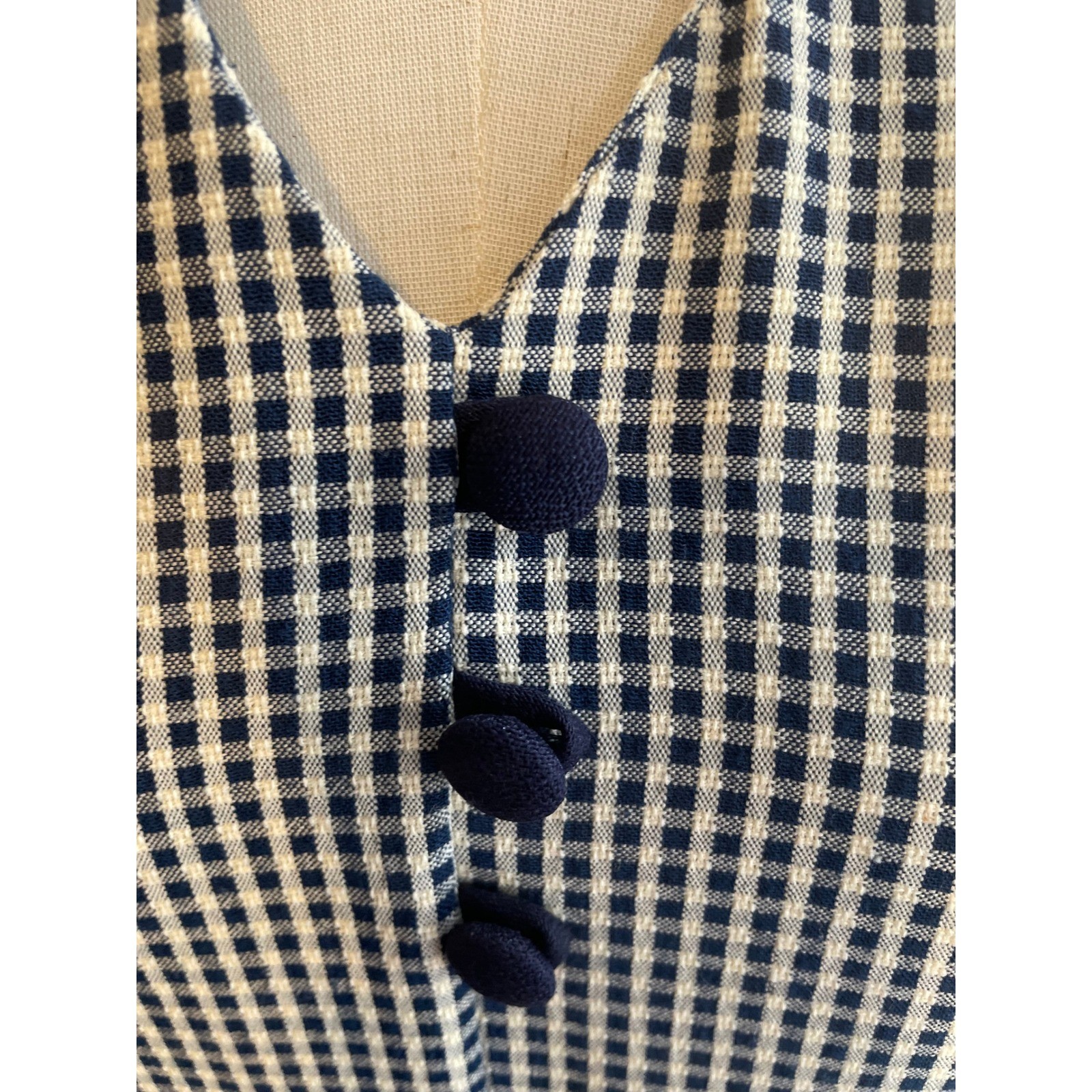 Scarlett Vintage Gingham Check Maxi Dress Navy Blue White Mandarin Collar 3/4