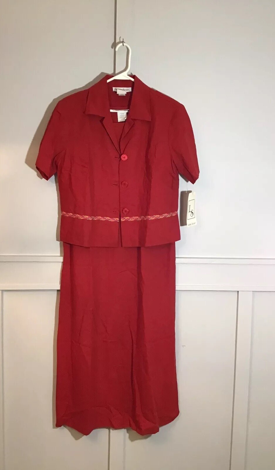 NWT Vintage MEDIUM TALL Red Linen Rayon Sheath Dress and Jacket