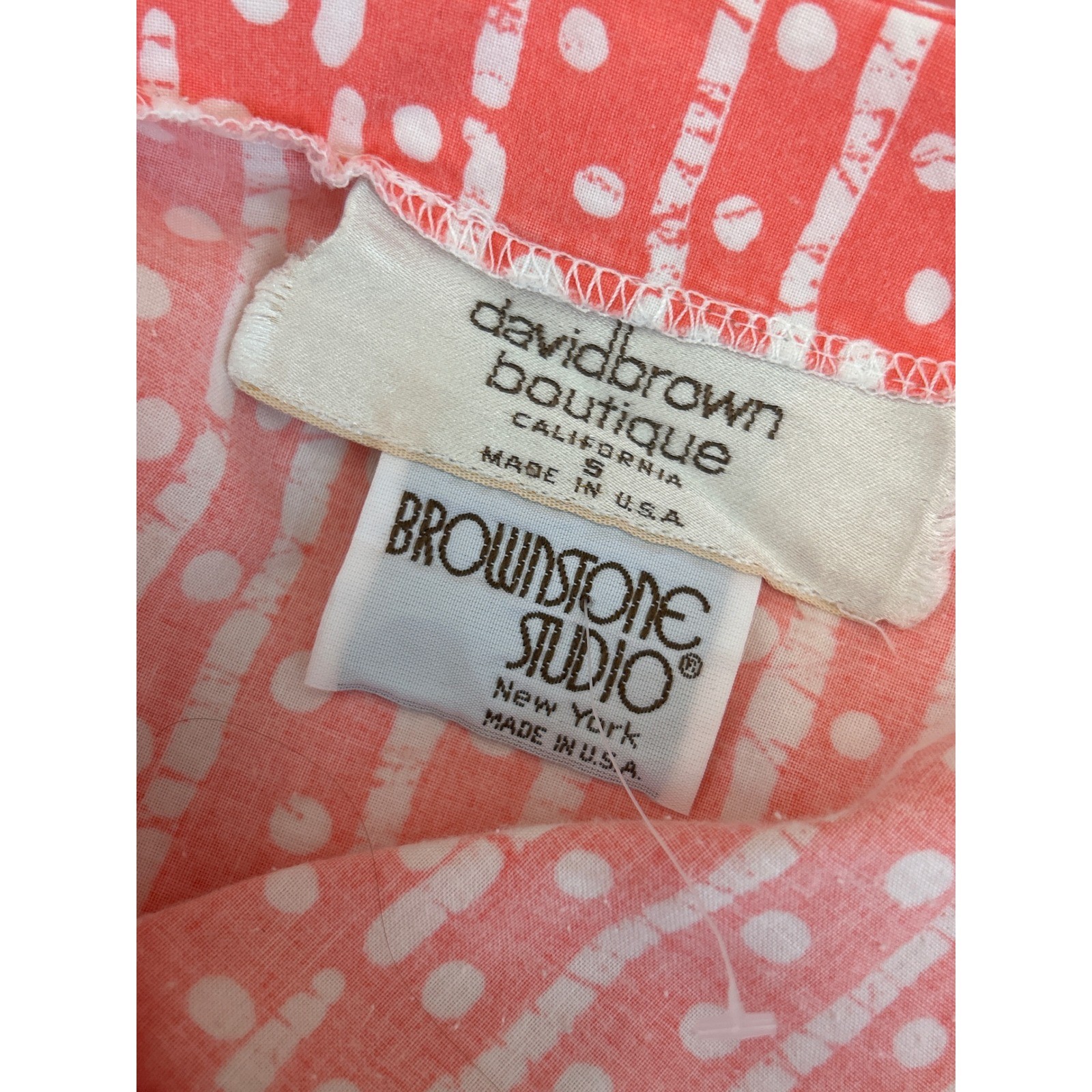 Vintage 80s David Brown Boutique Jumpsuit Eclectic Grandpa Coral Stripe Dot