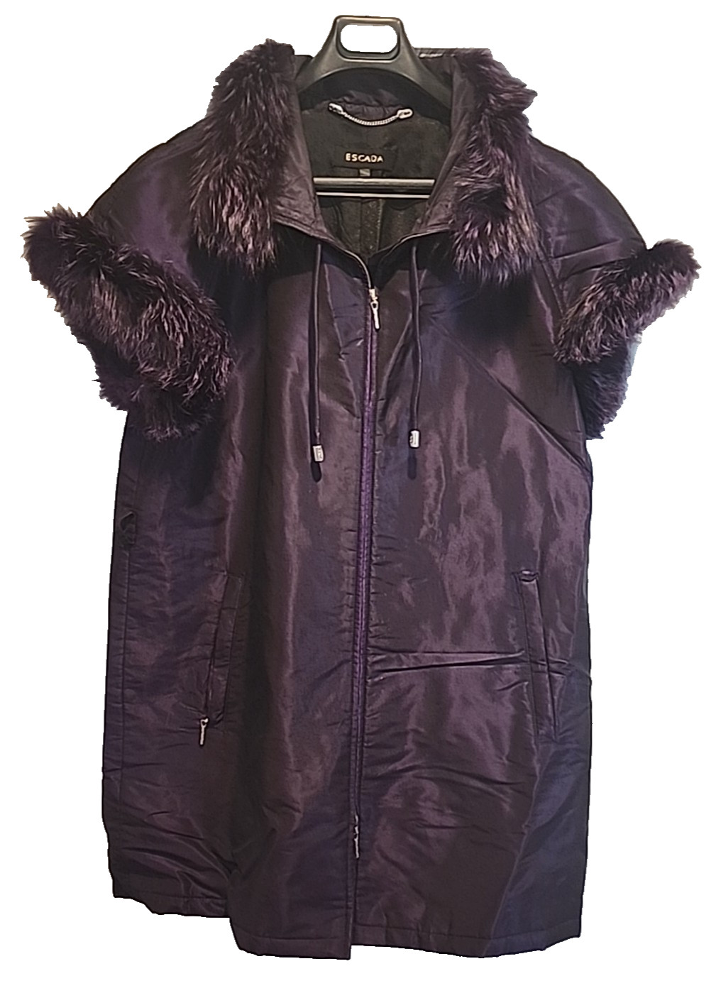 vintage ESCADA Purple vest Jacket With Fox Fur Collar Sleeves Trim size 36 6 S M