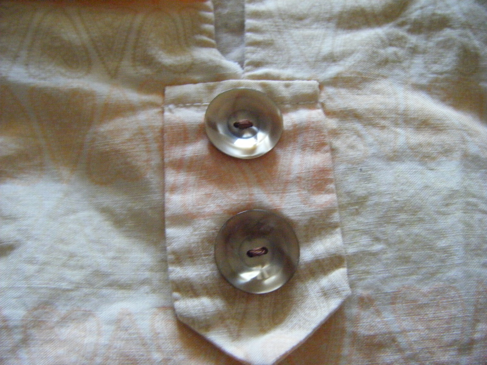 Vtg 70s Light Peach Ivory Mod Printed Sleeveless Jr Shirt-Bust 38/2XS/Girl L