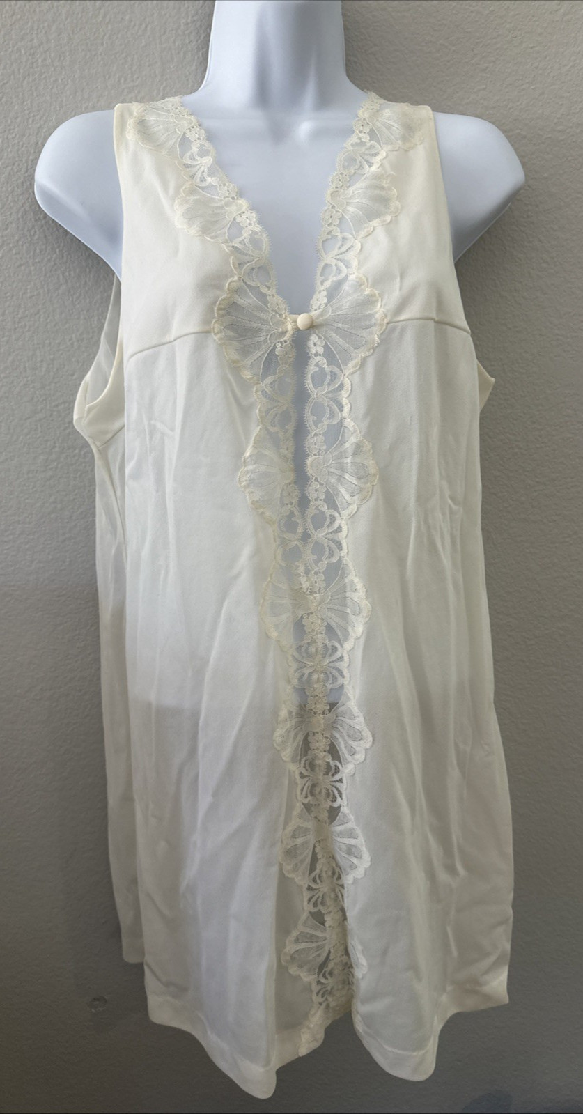 Vintage EMILIO PUCCI Formfit Rogers Ivory Lace Sleeveless Nightgown Medium