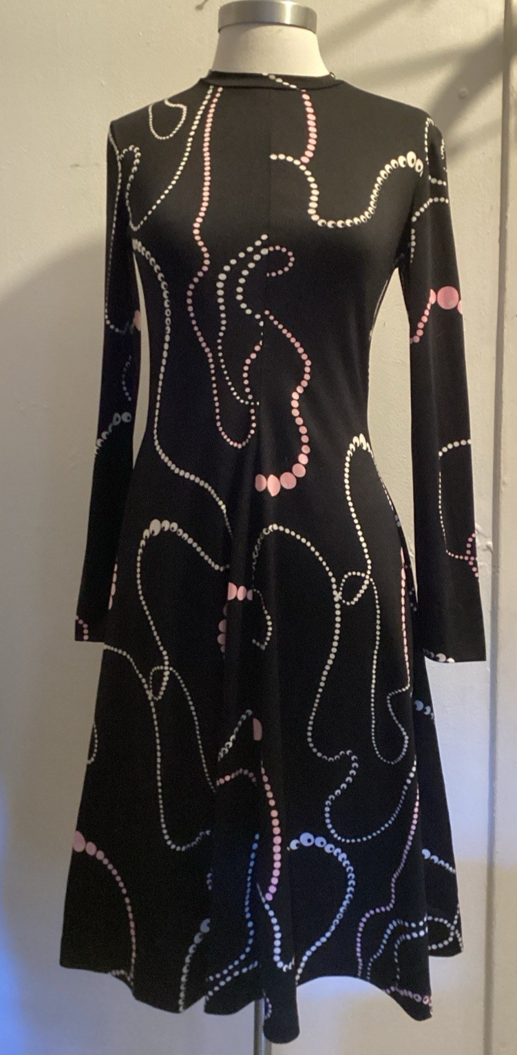 vintage 70&rsquo;s Clovis Ruffin backless disco short necklace print dress sz S