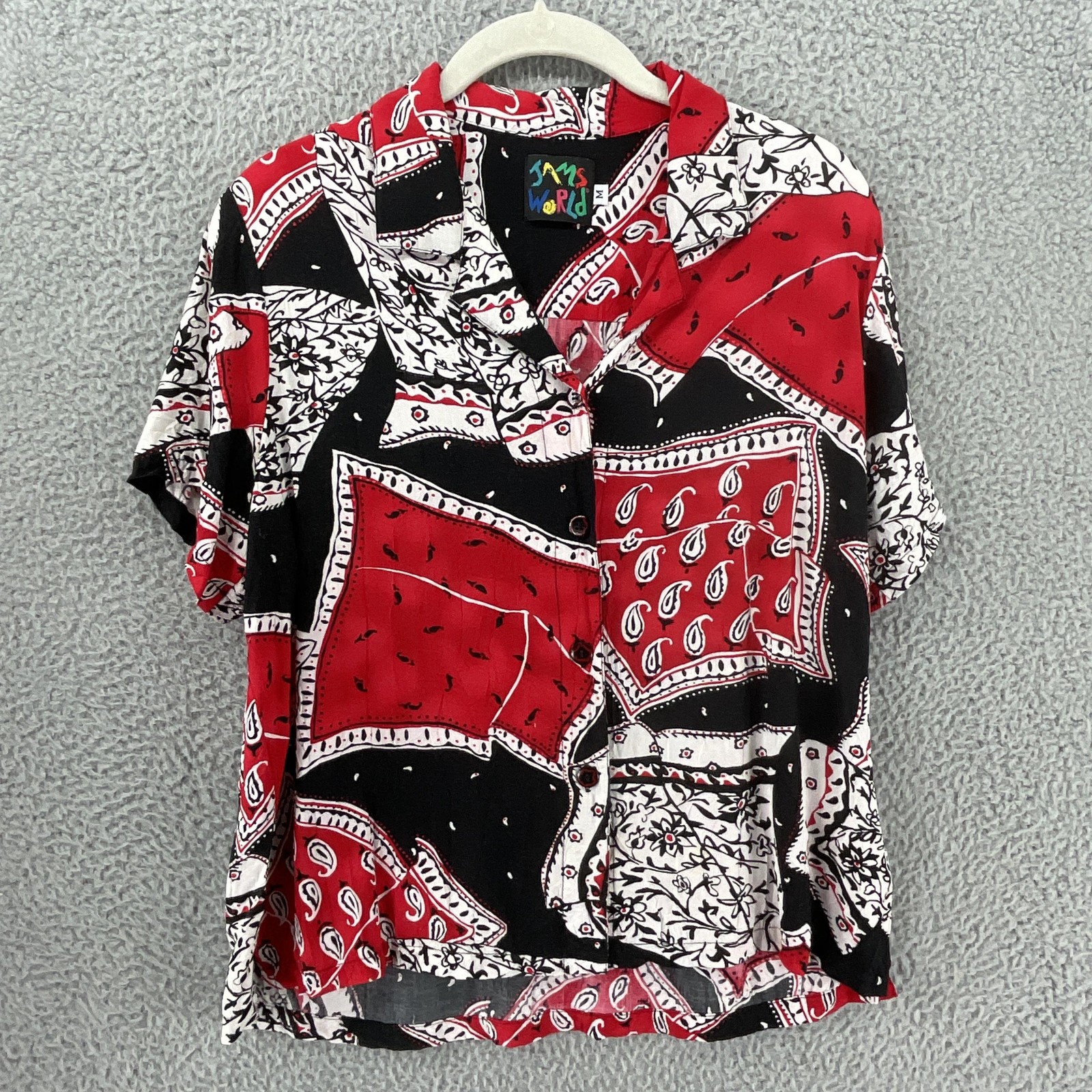 Vintage Jams World Shirt Womens M Multi Color Bandana Hawaii Aloha USA 1990s