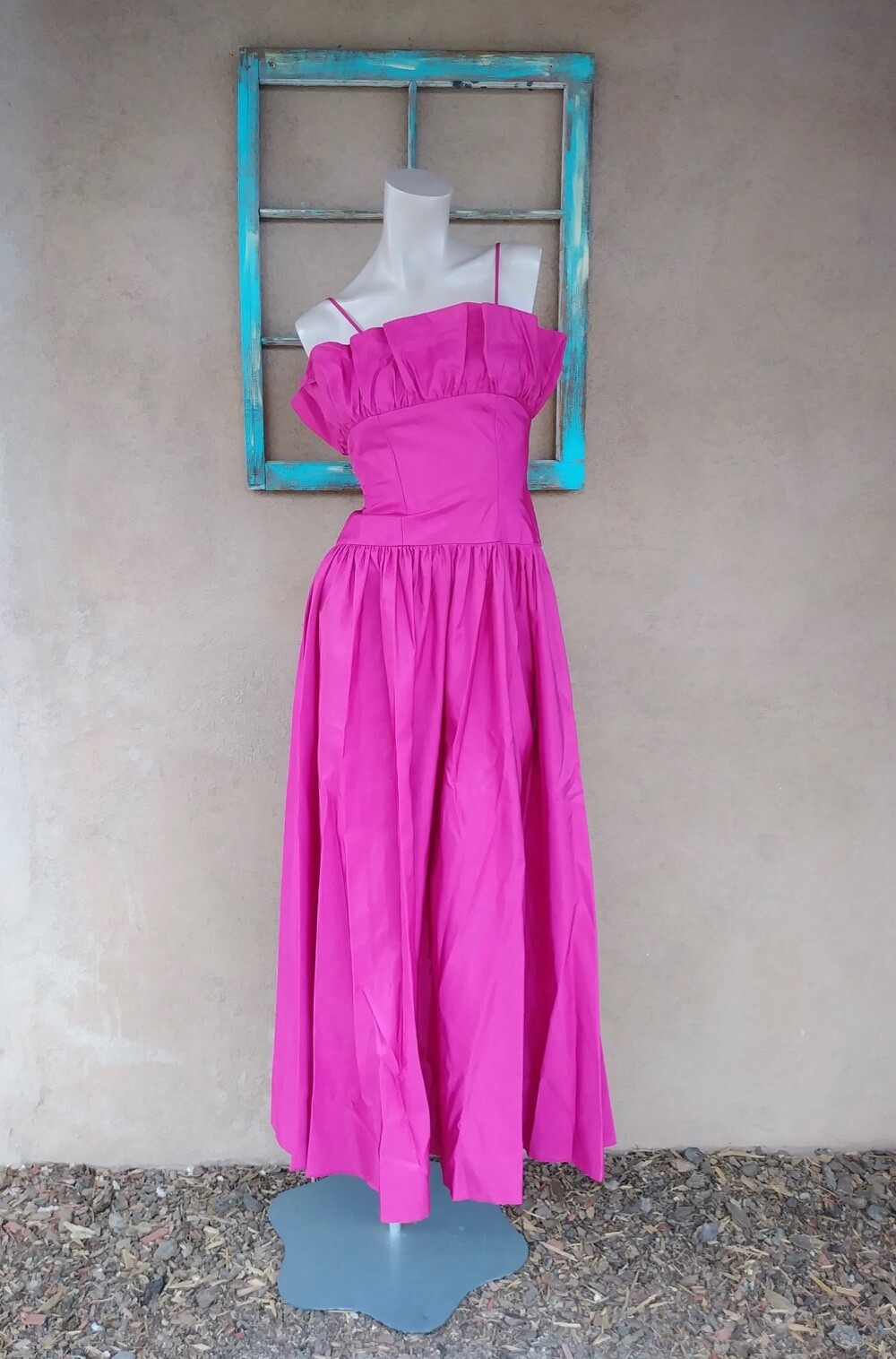 VTG 1980s Glamourous Evening Gown Raspberry Pink Maxi Gown Sz S W25