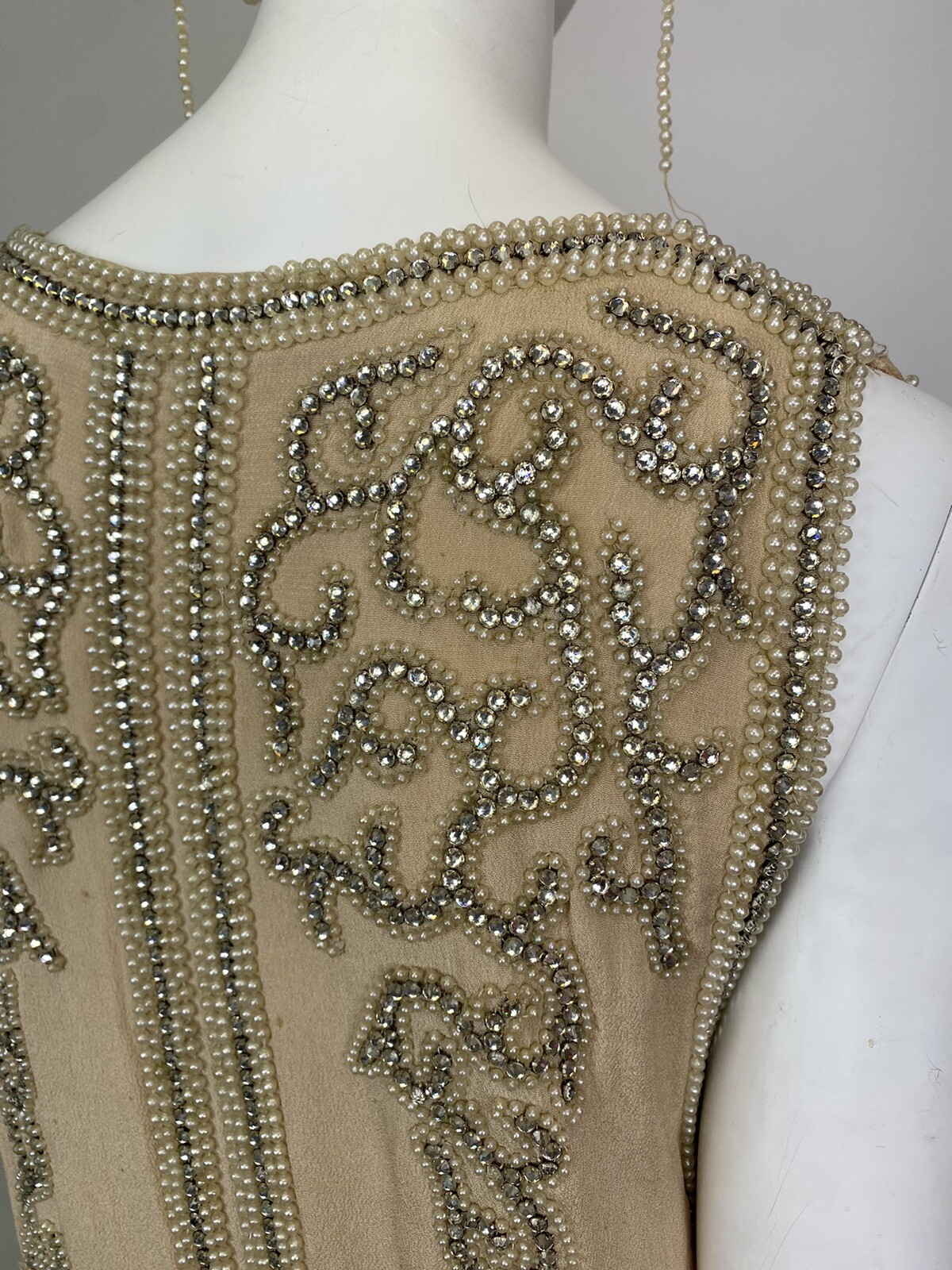 Real Antique 1920s Flapper Wedding Gown Train Headpiece Pearls Rhinestones