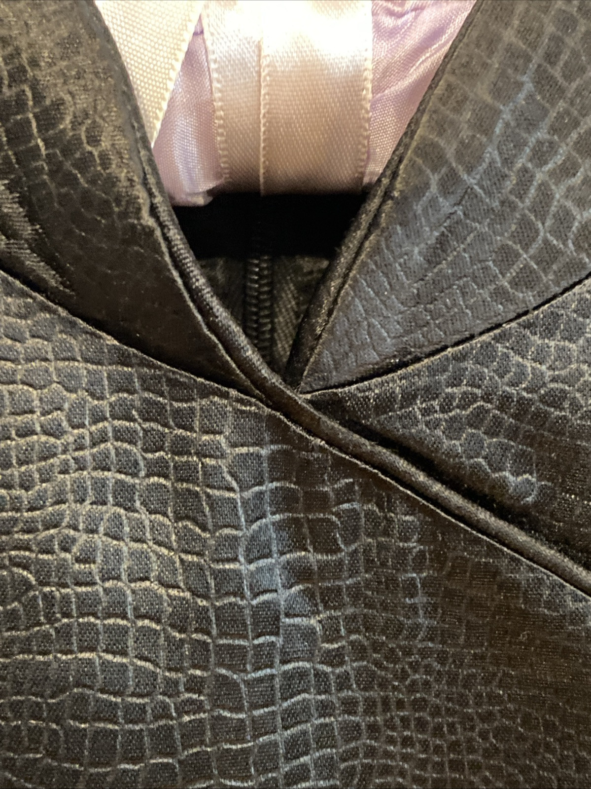 HENRI BENDEL ~ M / 36.5&Prime; Bust ~ Vtg Blk Snake Embossed Asian Top Mandarin Collar