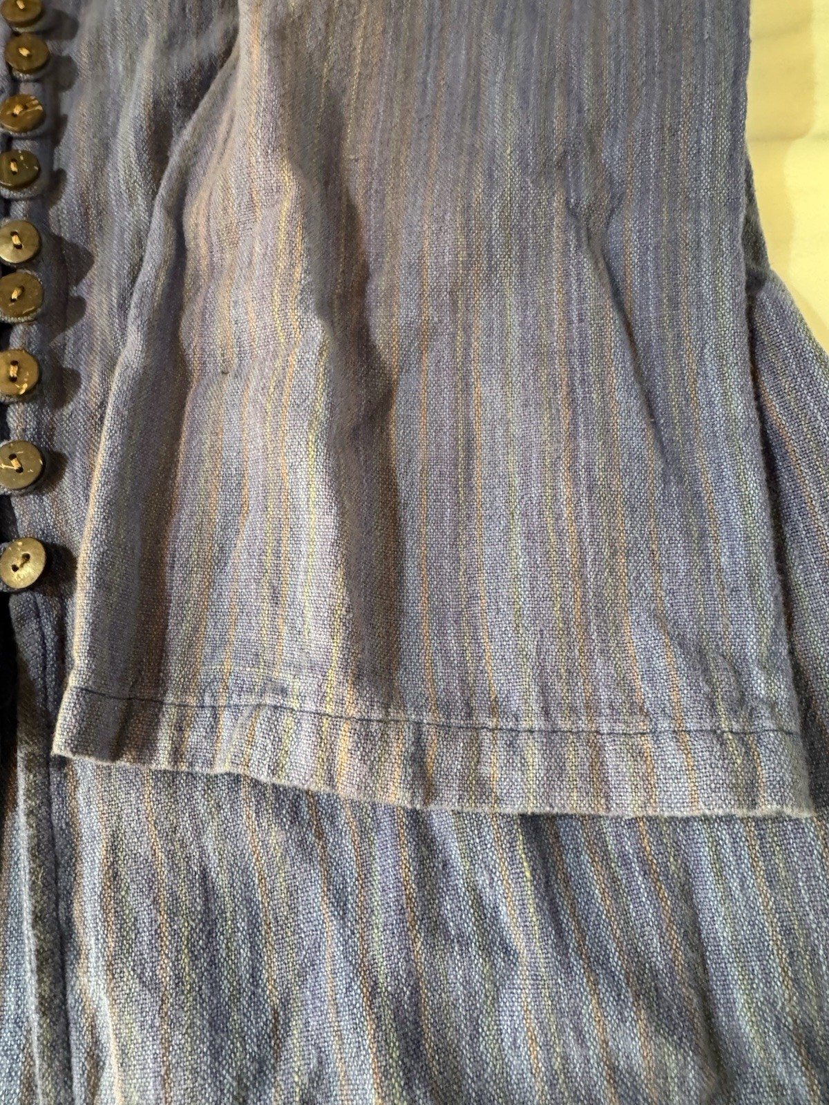 Ganesh Himal Purple Striped Tunic Large Hand Woven Nepal Linen/Cotton Button Up