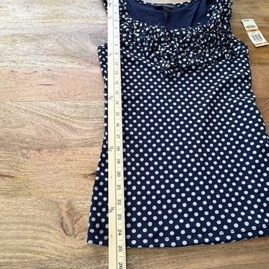 Vtg INC Polka Dot 2Pc Tank & Tiered Mini Skirt Navy Blue Ivory Ruffle Mesh S/M
