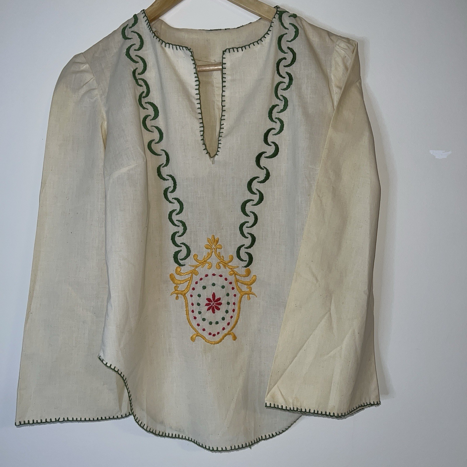 Vintage Handmade Muslin Embroidered Tunic/Peasant Top 1960s-1970s