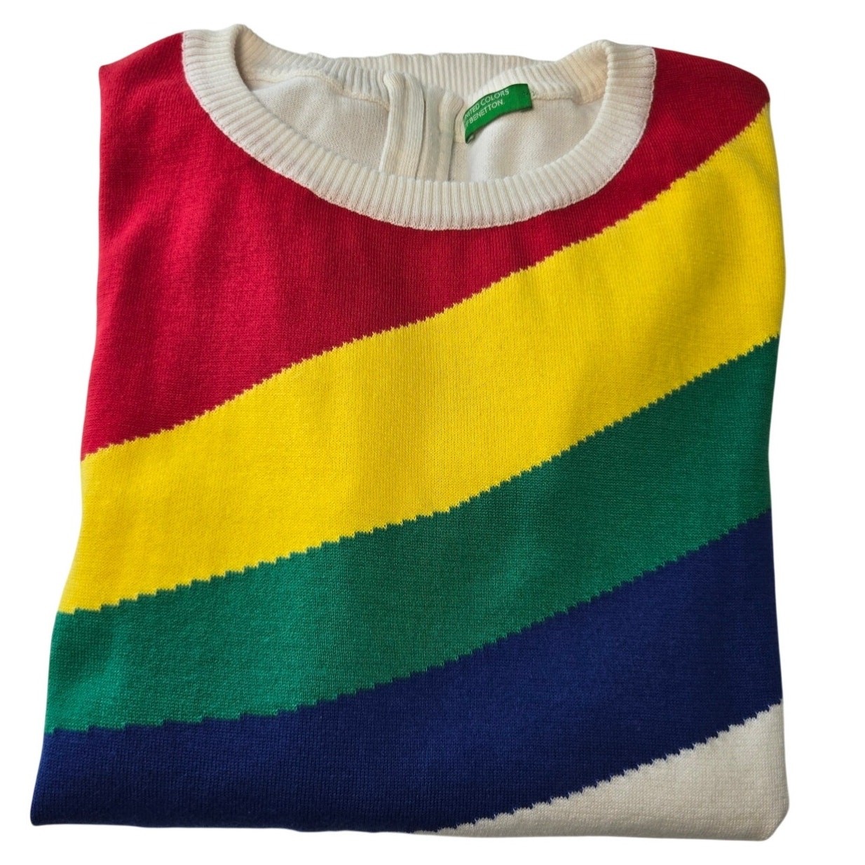 Rare Vintage Benetton Colorblock Rainbow Asymmetric Sweater Rear Zipper Size M