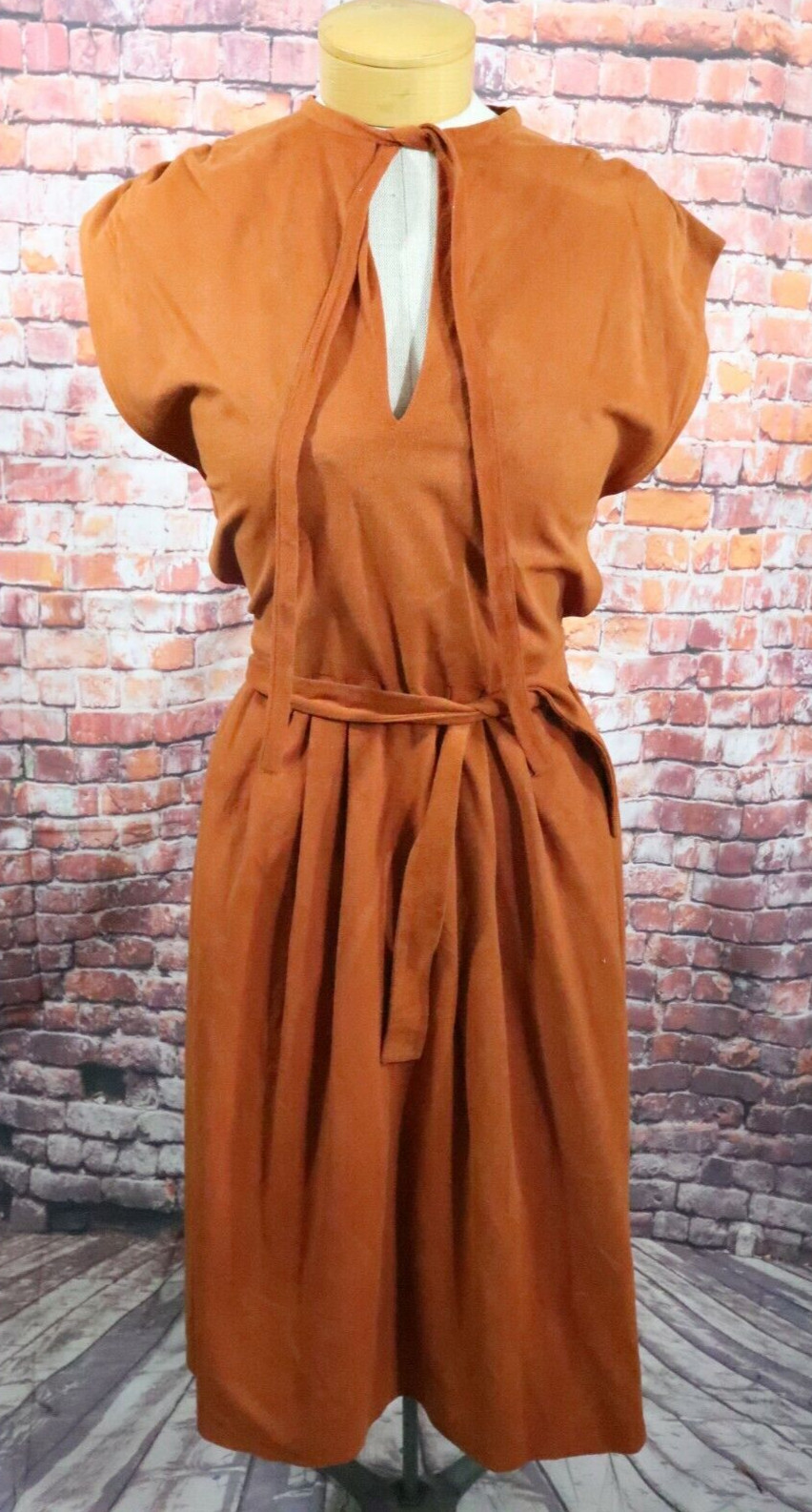 Vintage Rainbow of Califorinia Boho Faux Suede Wrap Dress Size S/M Rust Brown