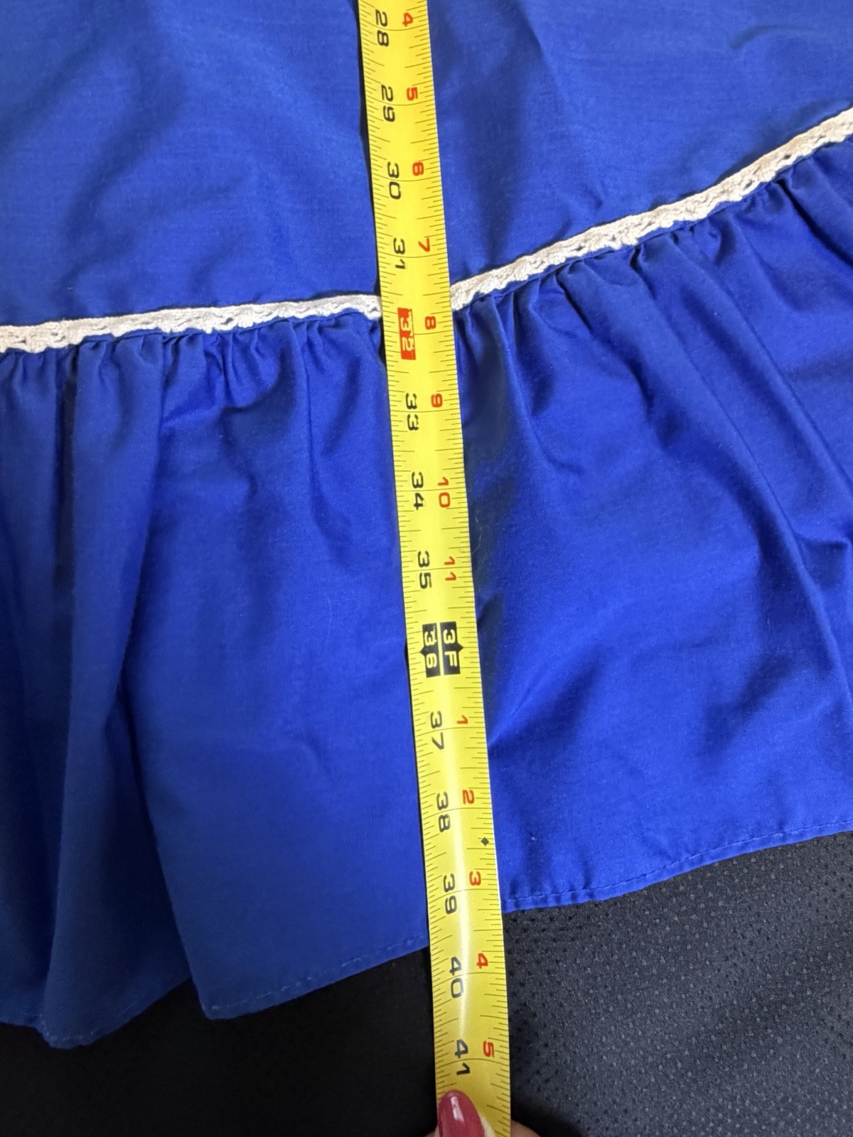 Vtg. 70&rsquo;s Partner Please Square Dancing Dress~14~Blue Lace up Bodice Rockabilly