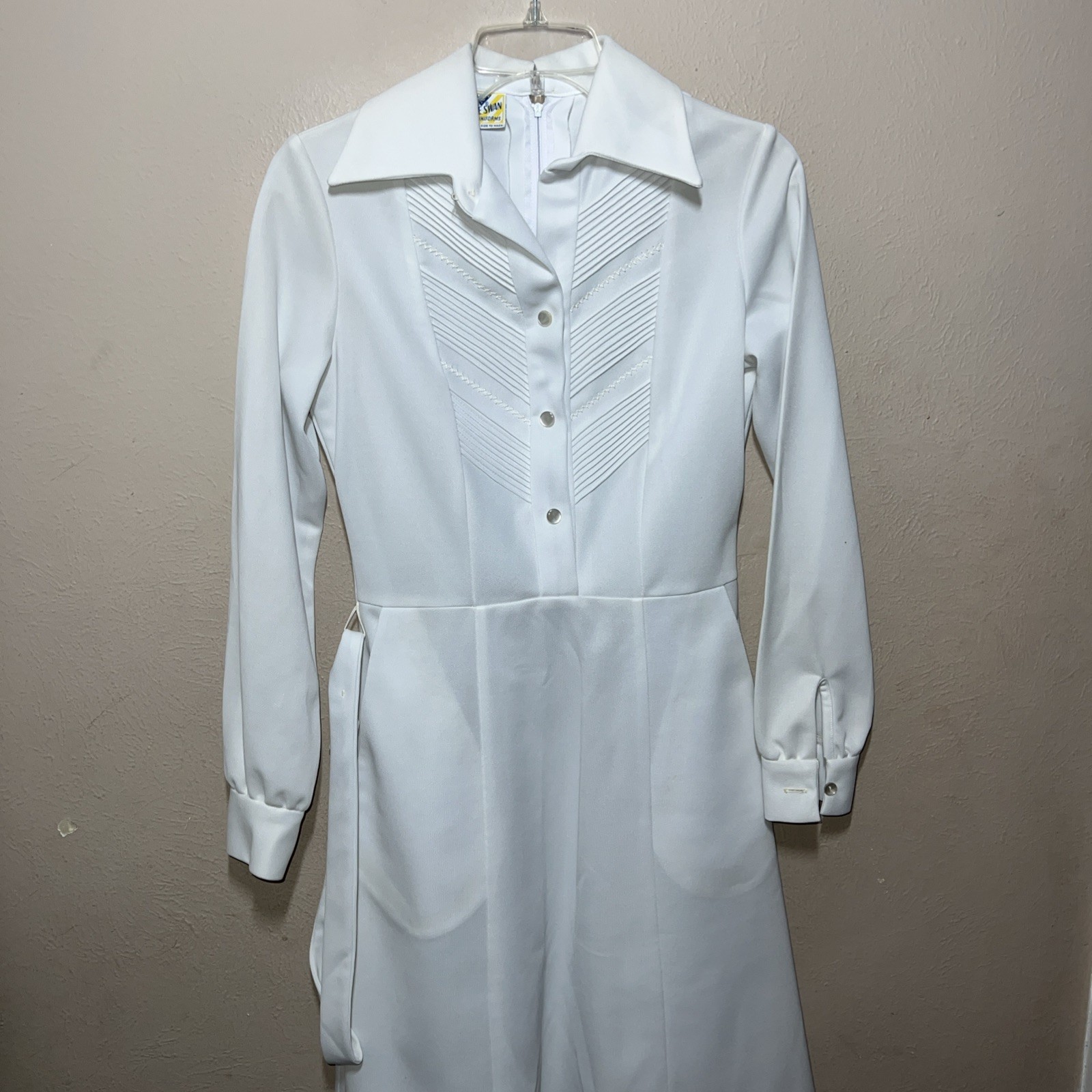 Vtg 70&rsquo;s White Swan 14? Uniform Nurse Button Up Dress Horror Cosplay Asylum Lab