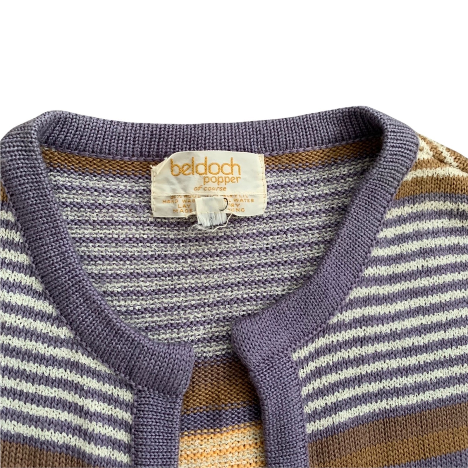 Vintage Beldoch Popper Wool Boho Striped Sleeveless Sweater L