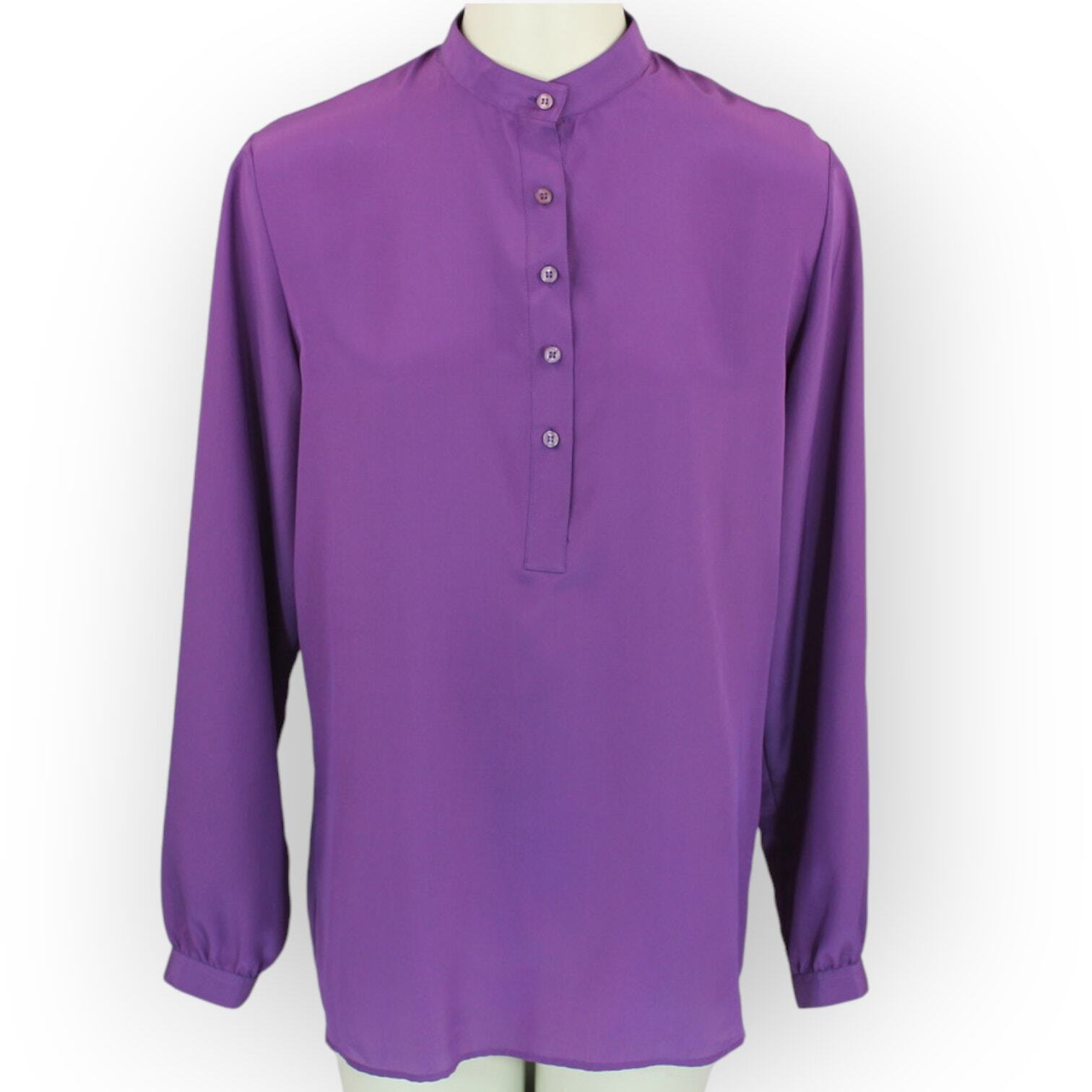 Lloyd Williams for Neiman Marcus Satin Blouse (8) Purple Long-Sleeve